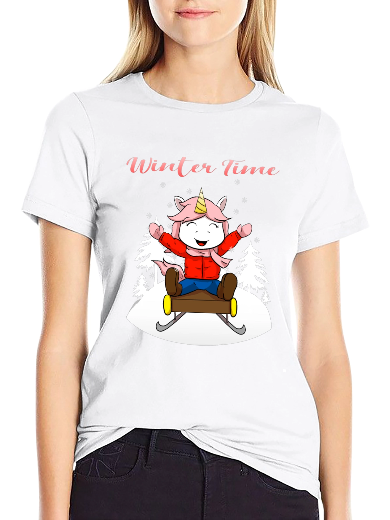 Winter Time Unicorn Sledding Graphic Tee