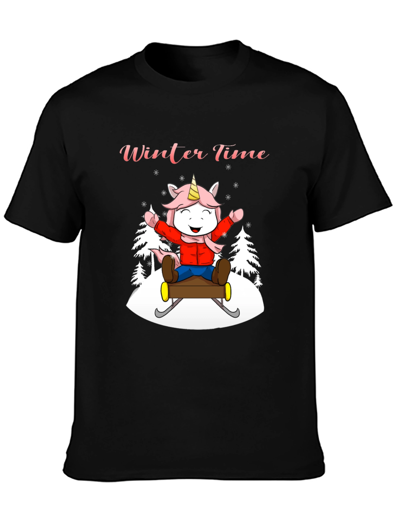Winter Time Unicorn Sledding Graphic Tee