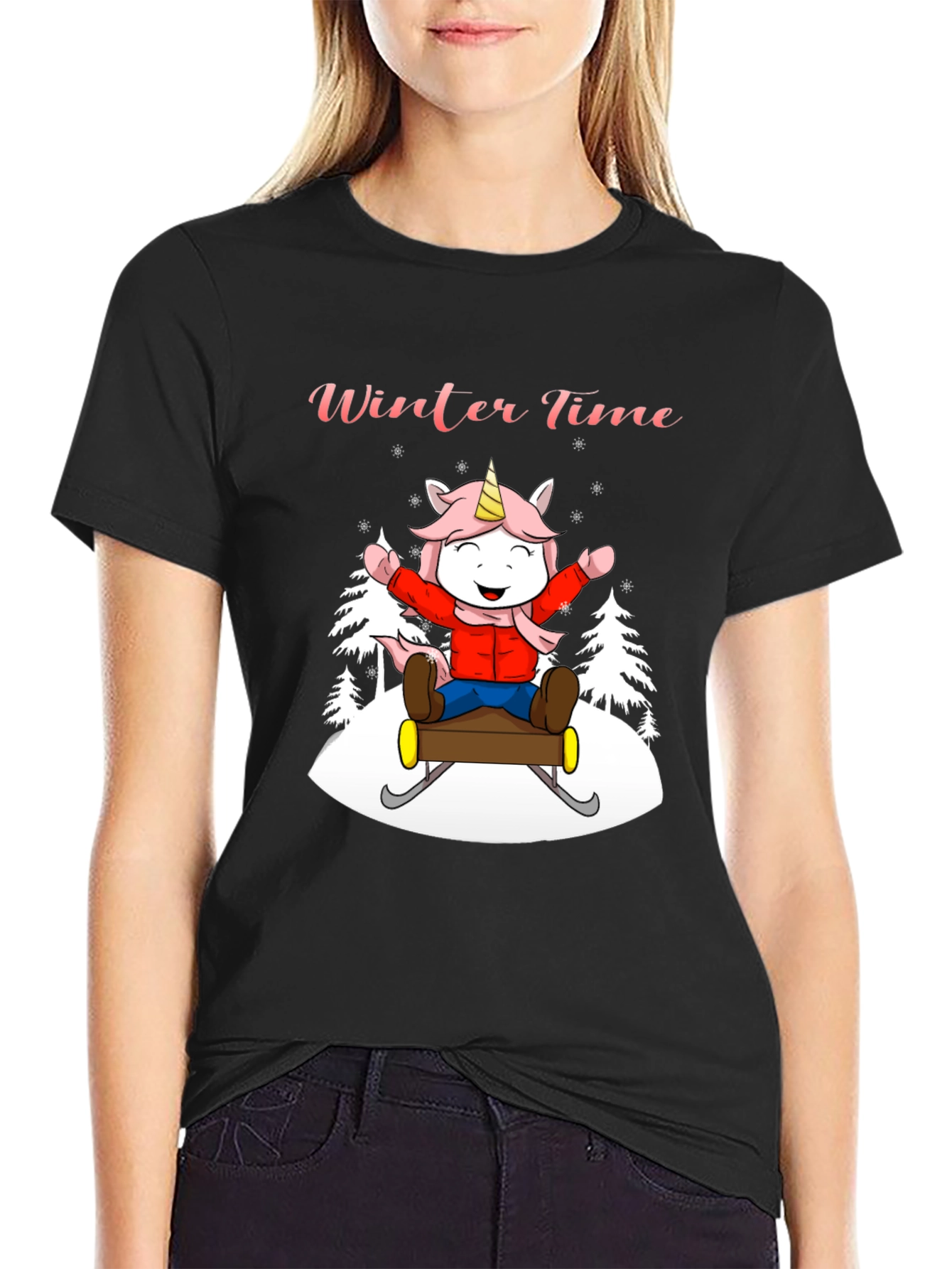 Winter Time Unicorn Sledding Graphic Tee
