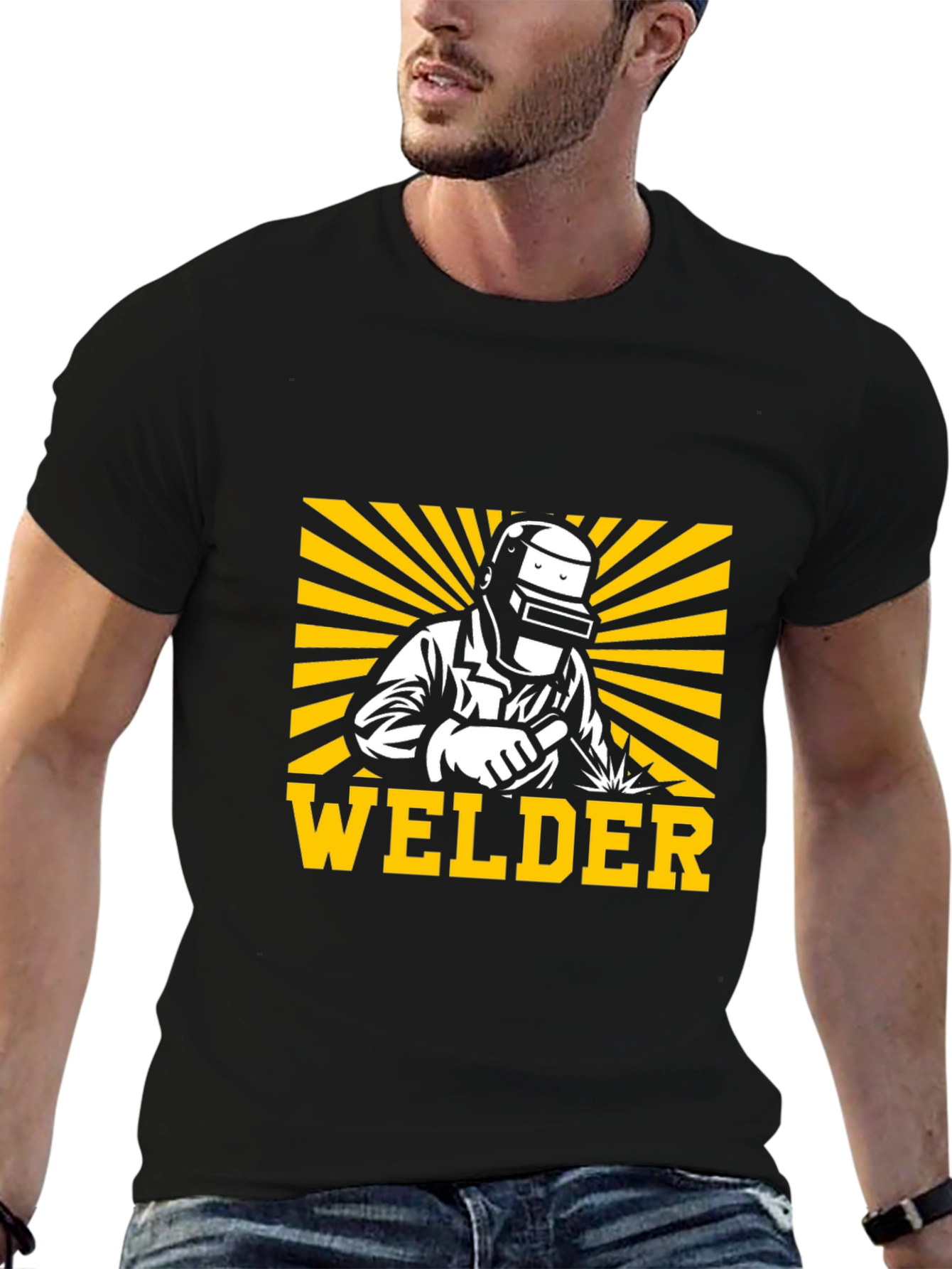 Welder Graphic Black T-Shirt - Cool Design