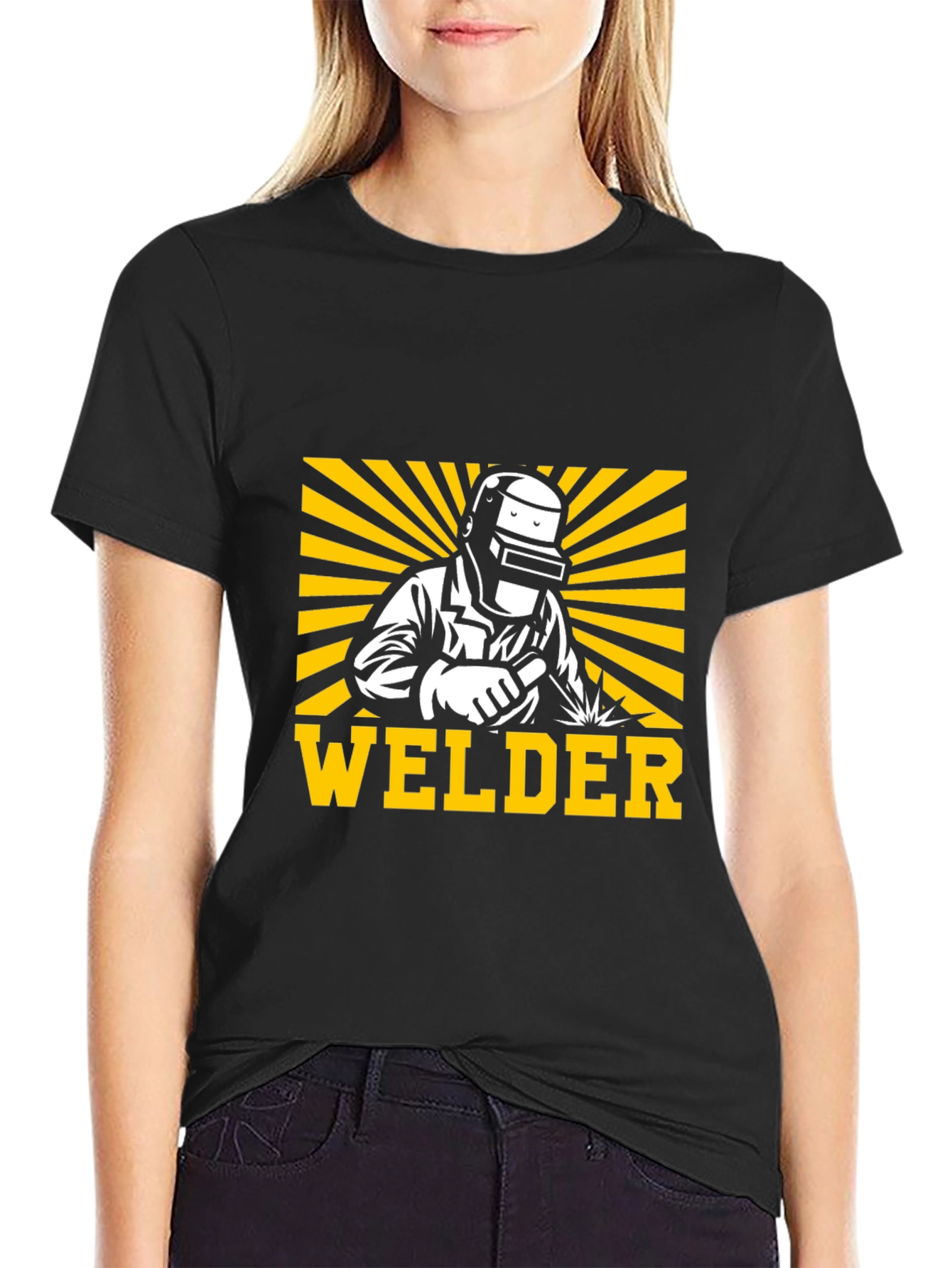 Welder Graphic Black T-Shirt - Cool Design
