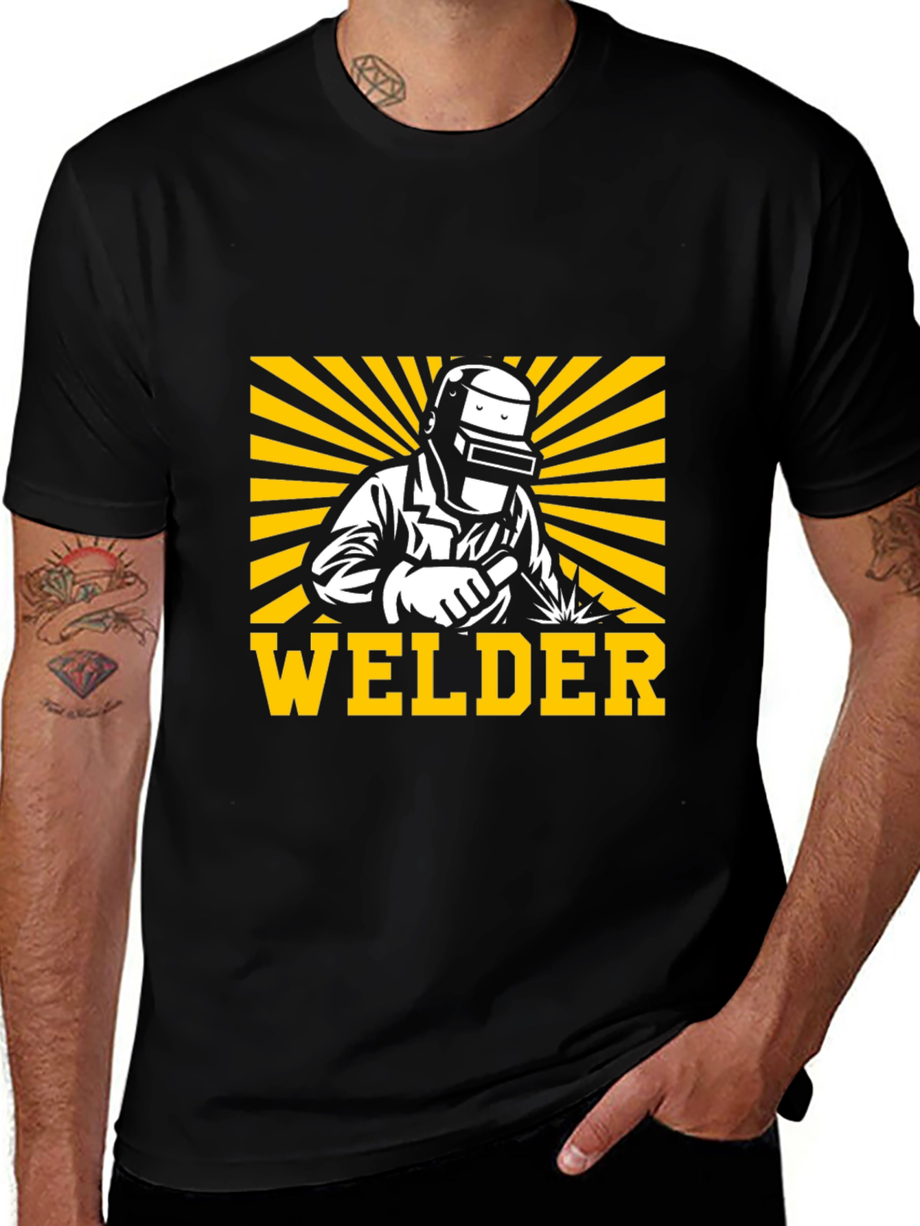 Welder Graphic Black T-Shirt - Cool Design