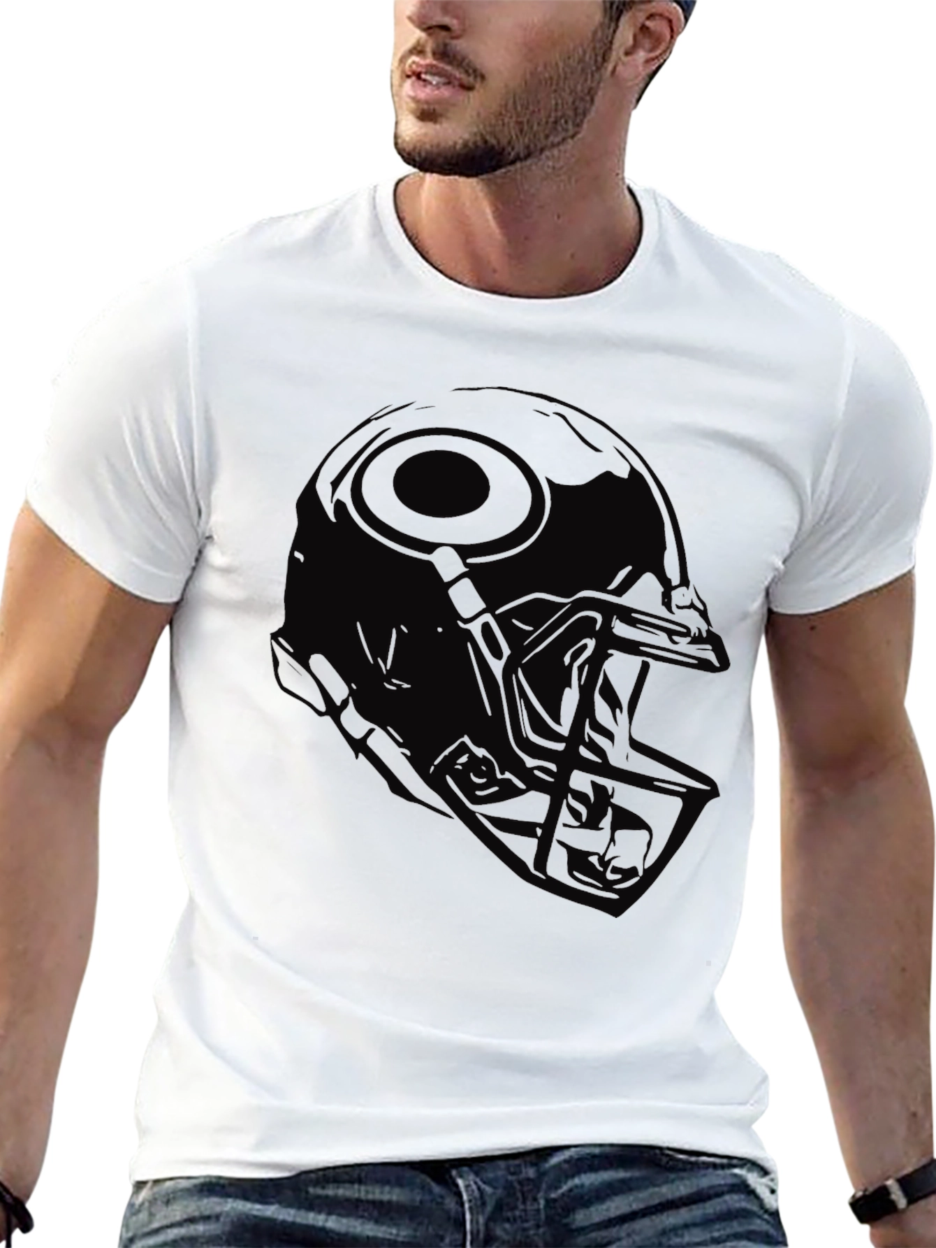 Mens Black Football Helmet Graphic T-Shirt