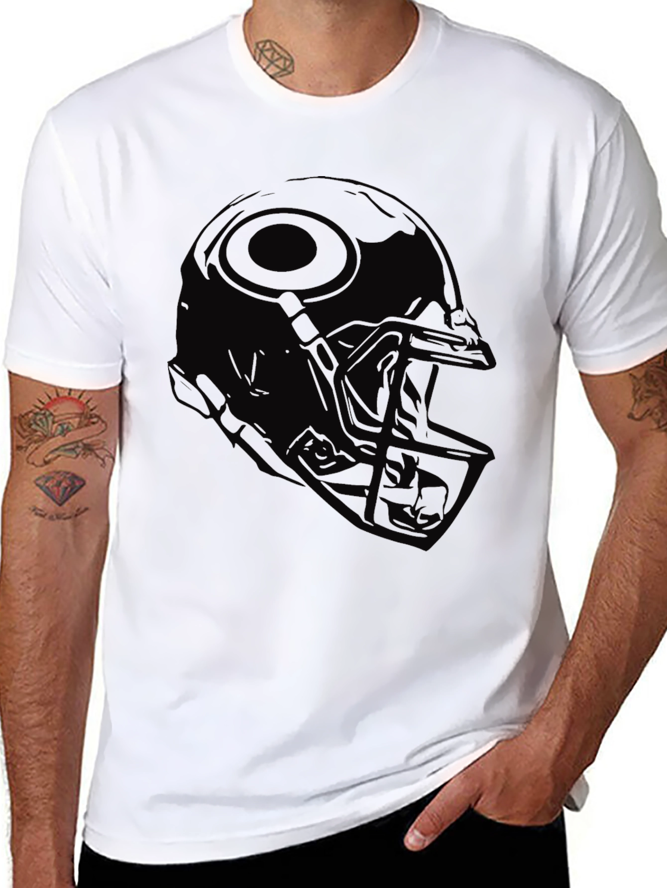 Mens Black Football Helmet Graphic T-Shirt