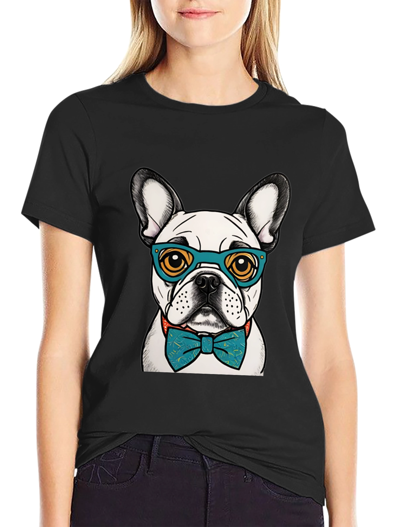 Dog Lover Tee: Smart Bulldog in Bowtie & Glasses