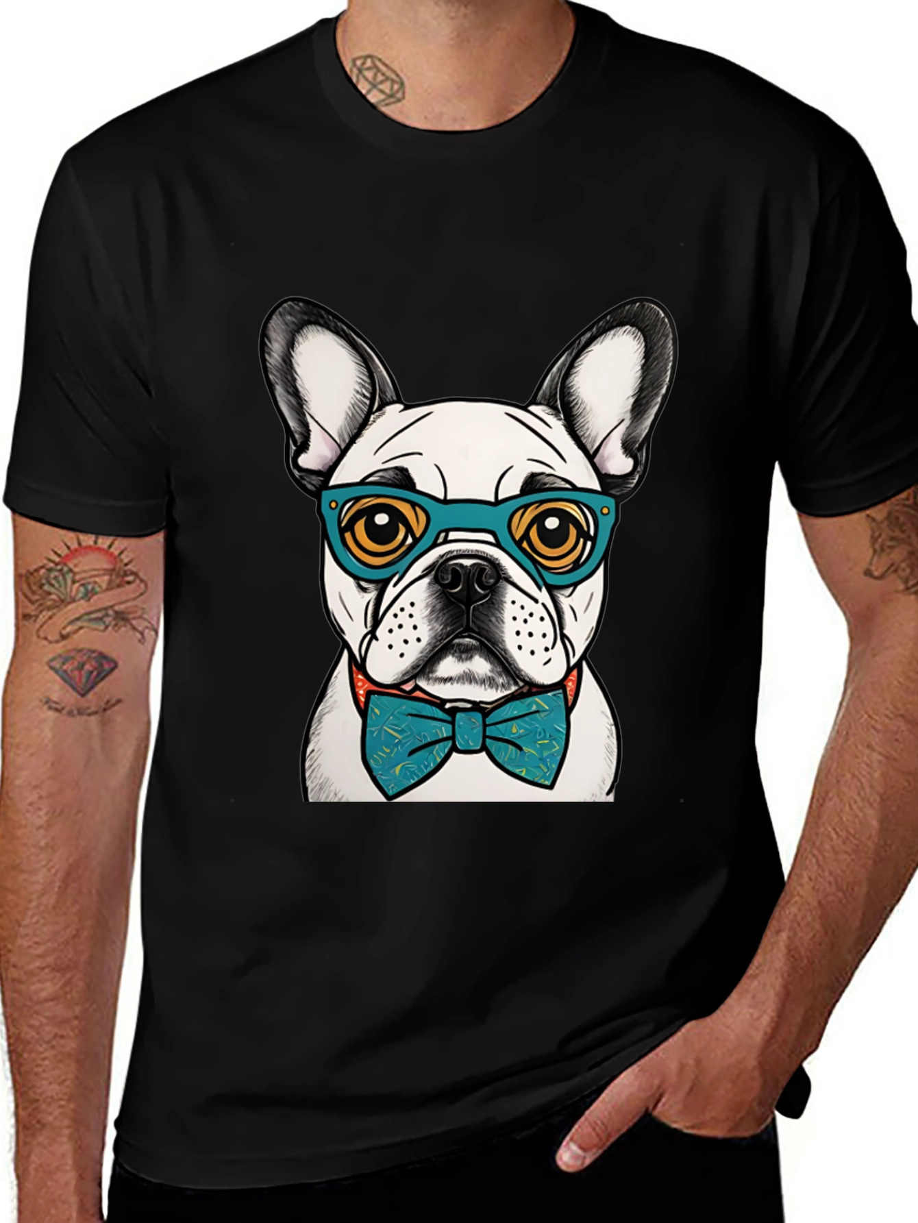 Dog Lover Tee: Smart Bulldog in Bowtie & Glasses
