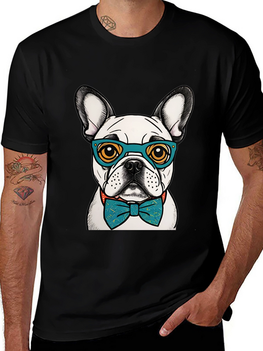 Dog Lover Tee: Smart Bulldog in Bowtie & Glasses