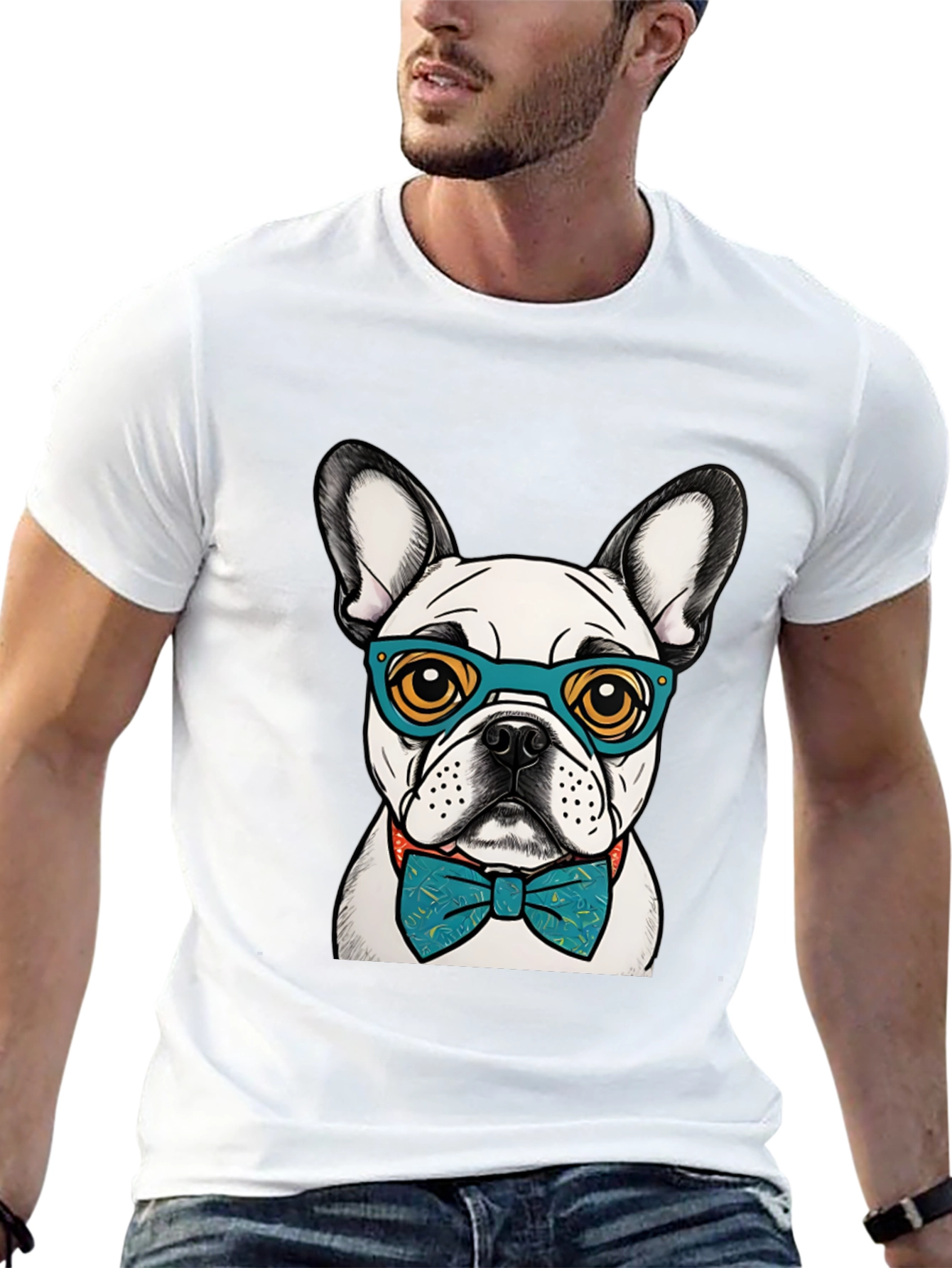 Dog Lover Tee: Smart Bulldog in Bowtie & Glasses
