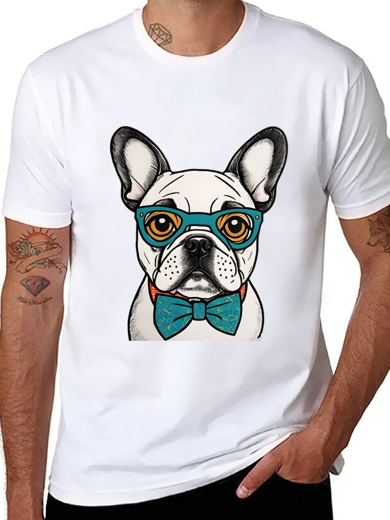 Dog Lover Tee: Smart Bulldog in Bowtie & Glasses