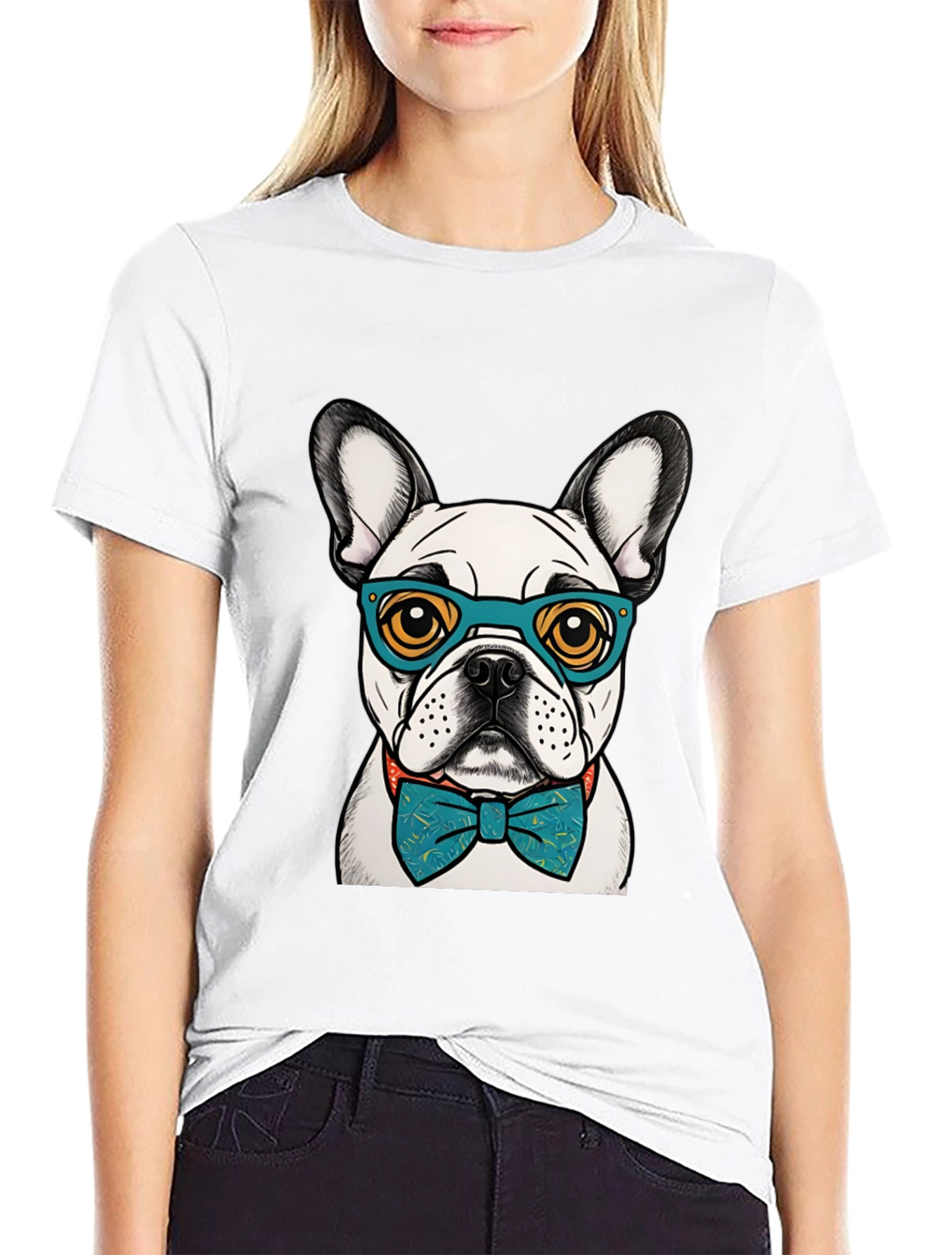 Dog Lover Tee: Smart Bulldog in Bowtie & Glasses
