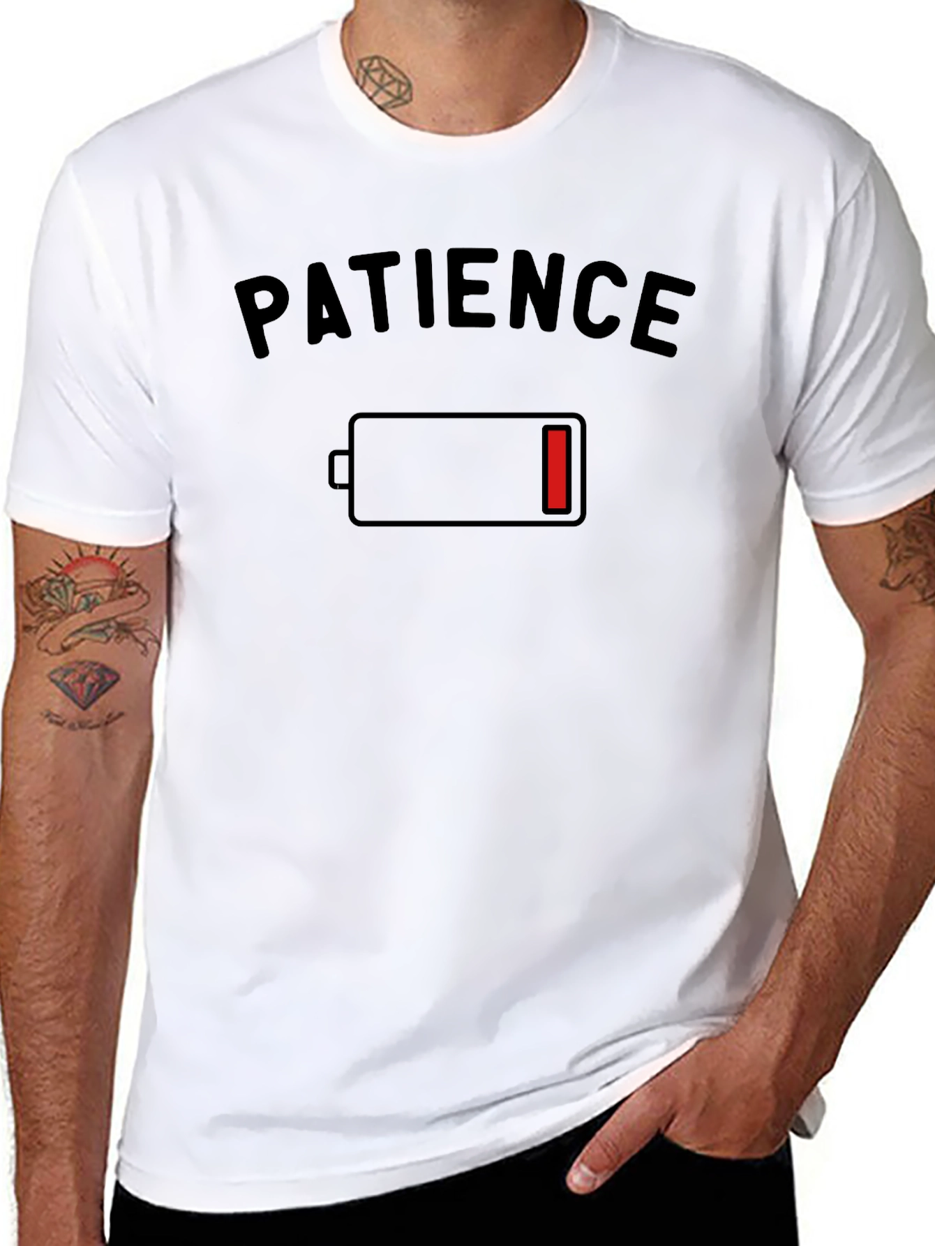 Patience Low Battery Black Graphic T-Shirt