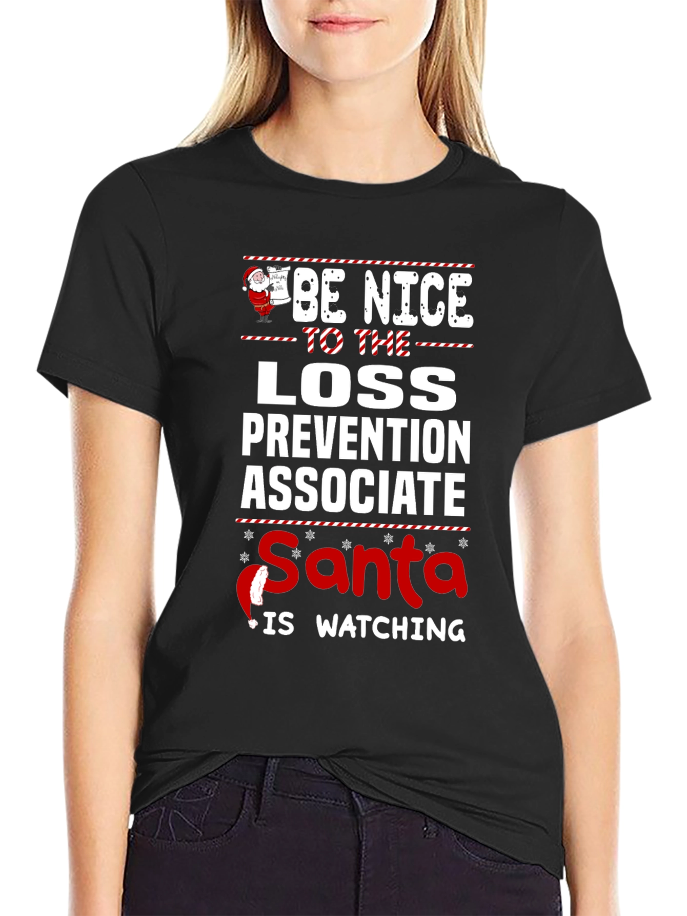 Be Nice to Loss Prevention Associate Santa Watching T-Shirt