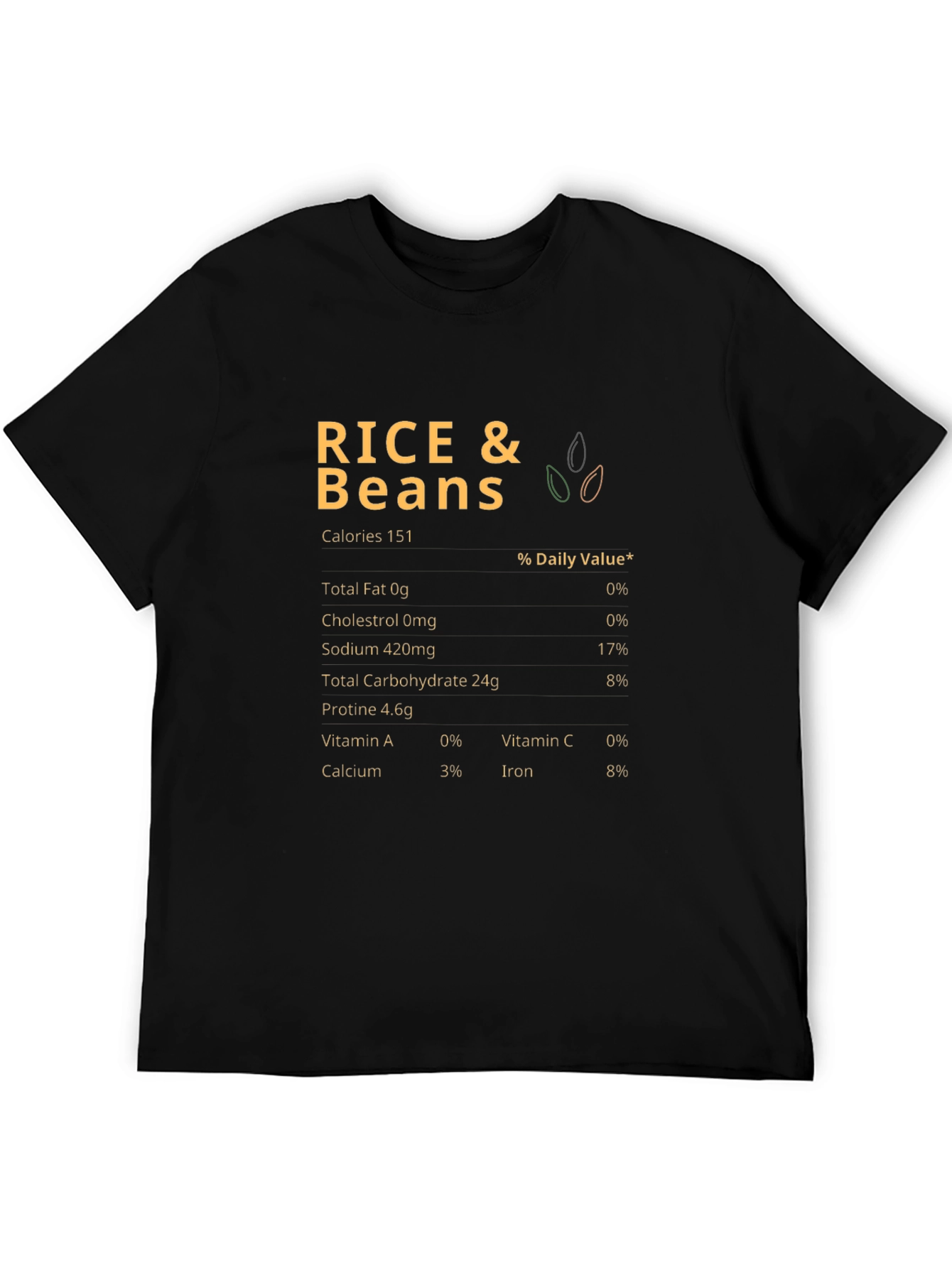 Rice and Beans Nutrition Facts Black T-Shirt