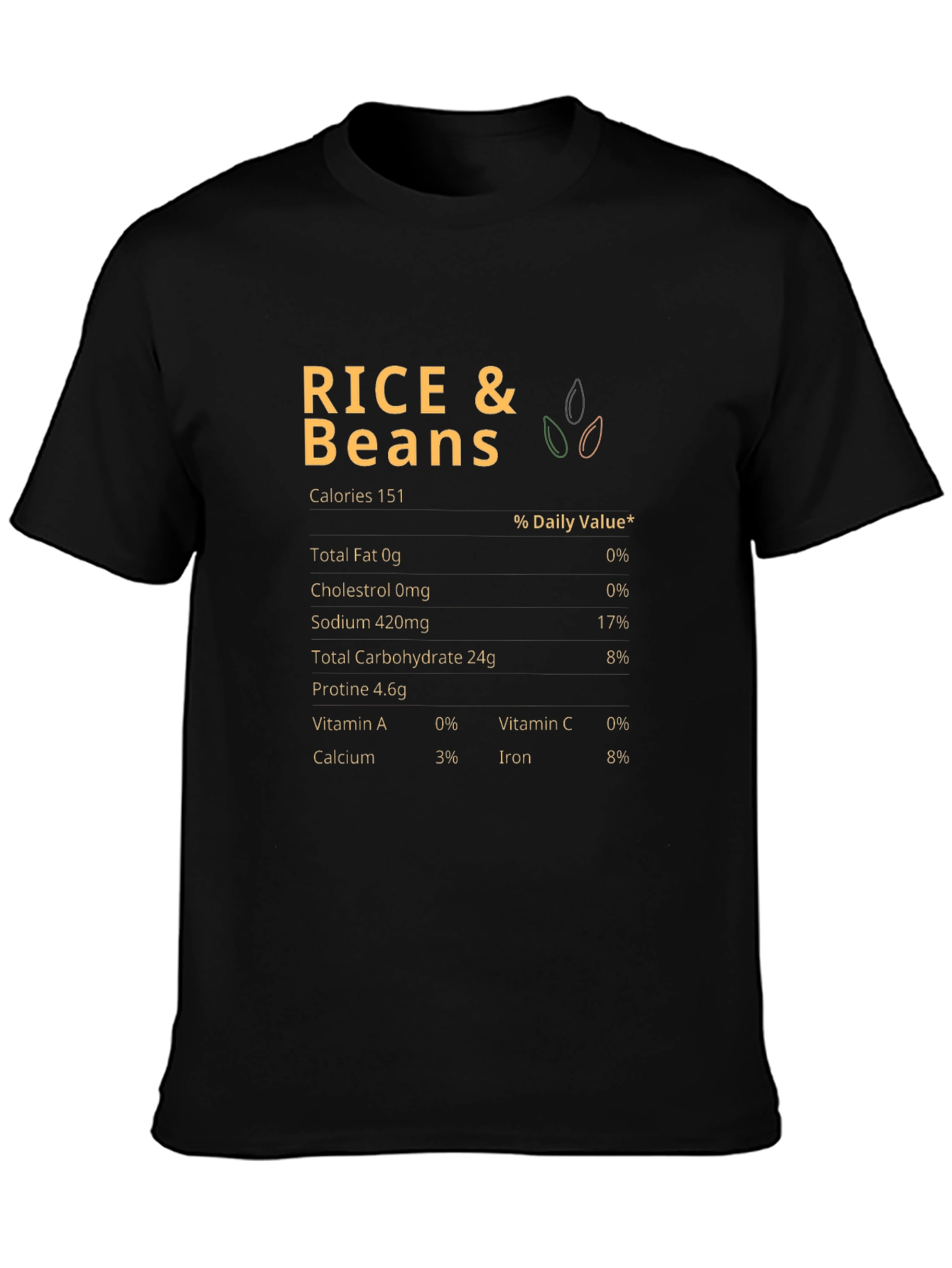 Rice and Beans Nutrition Facts Black T-Shirt