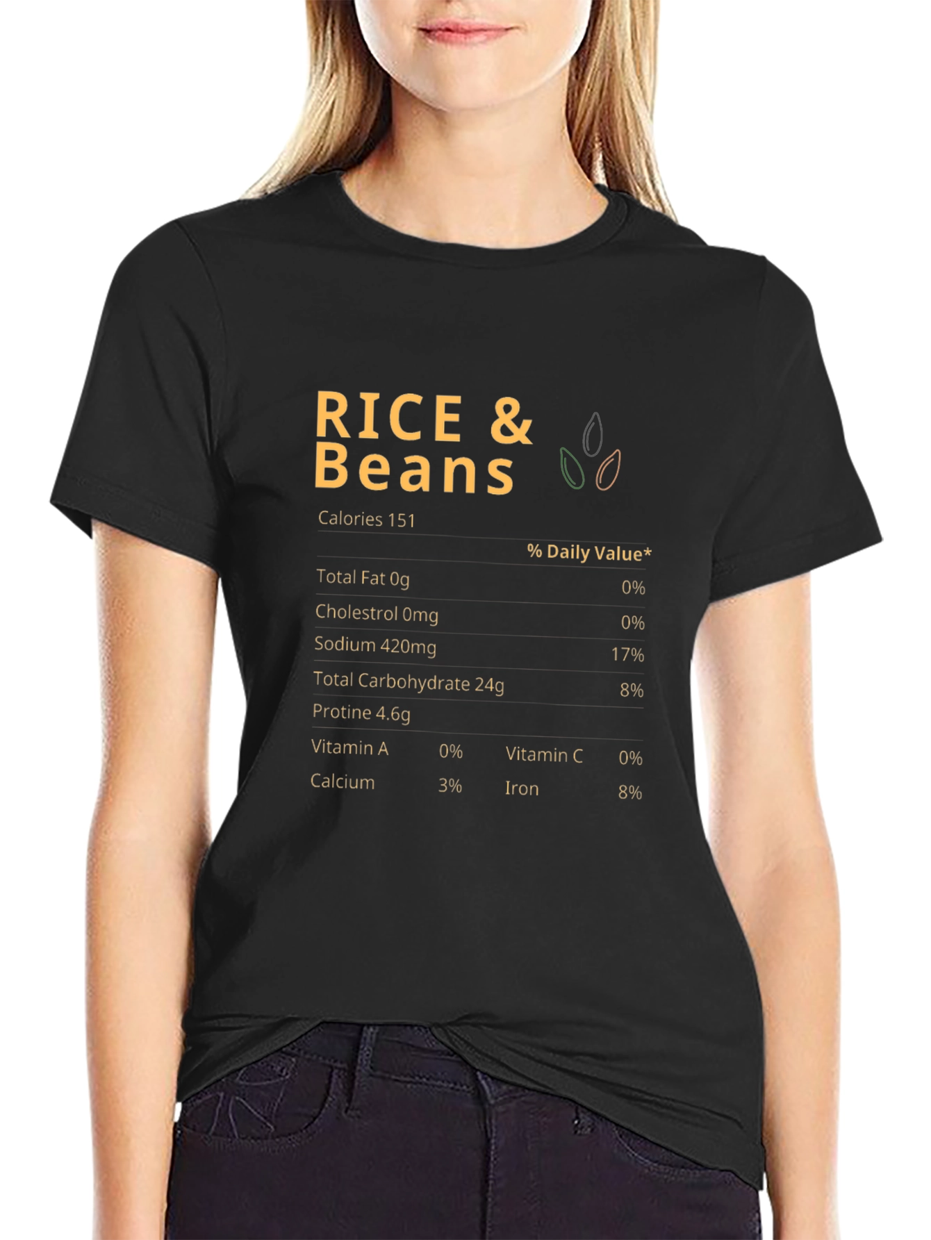 Rice and Beans Nutrition Facts Black T-Shirt