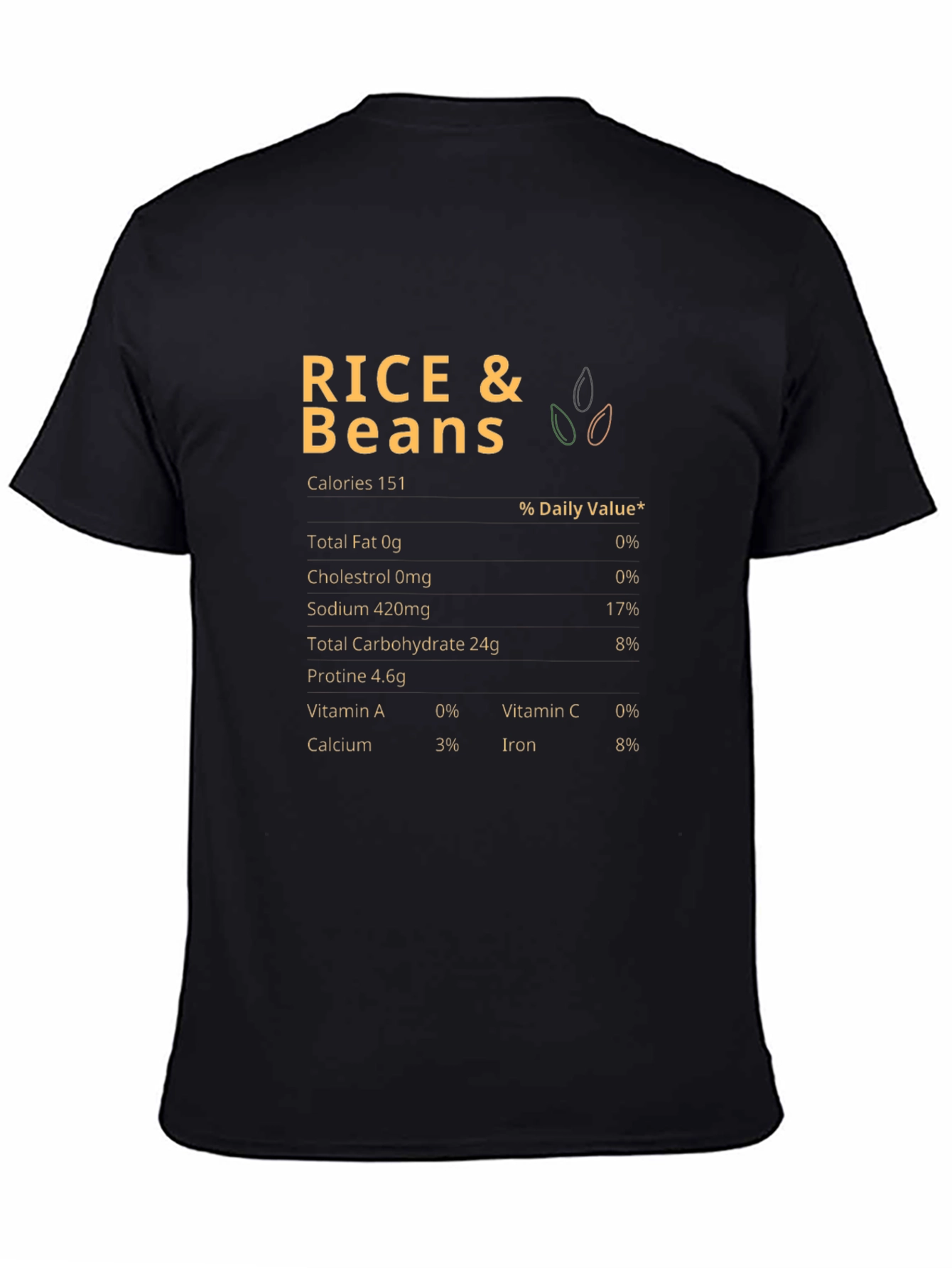 Rice and Beans Nutrition Facts Black T-Shirt
