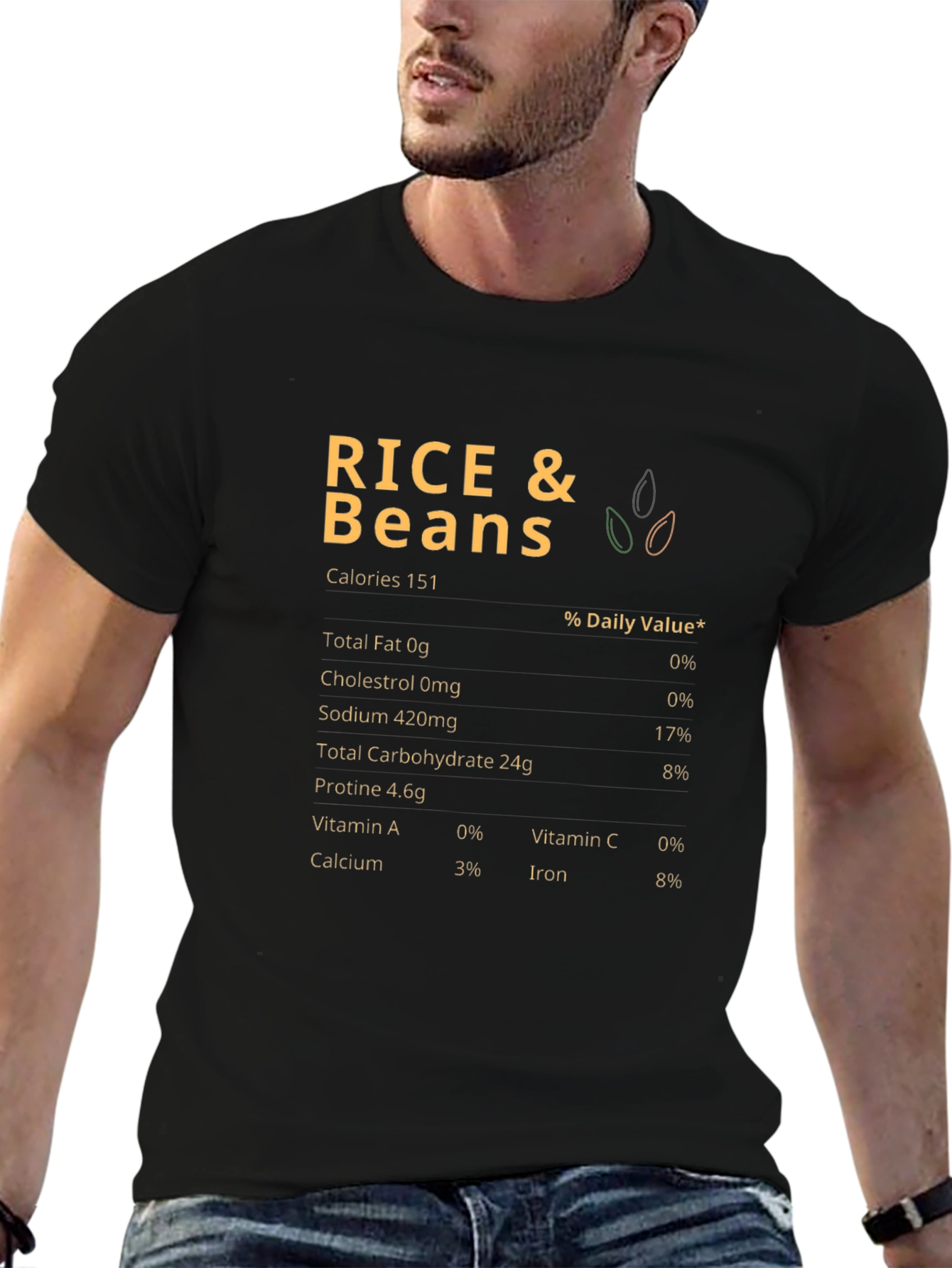 Rice and Beans Nutrition Facts Black T-Shirt