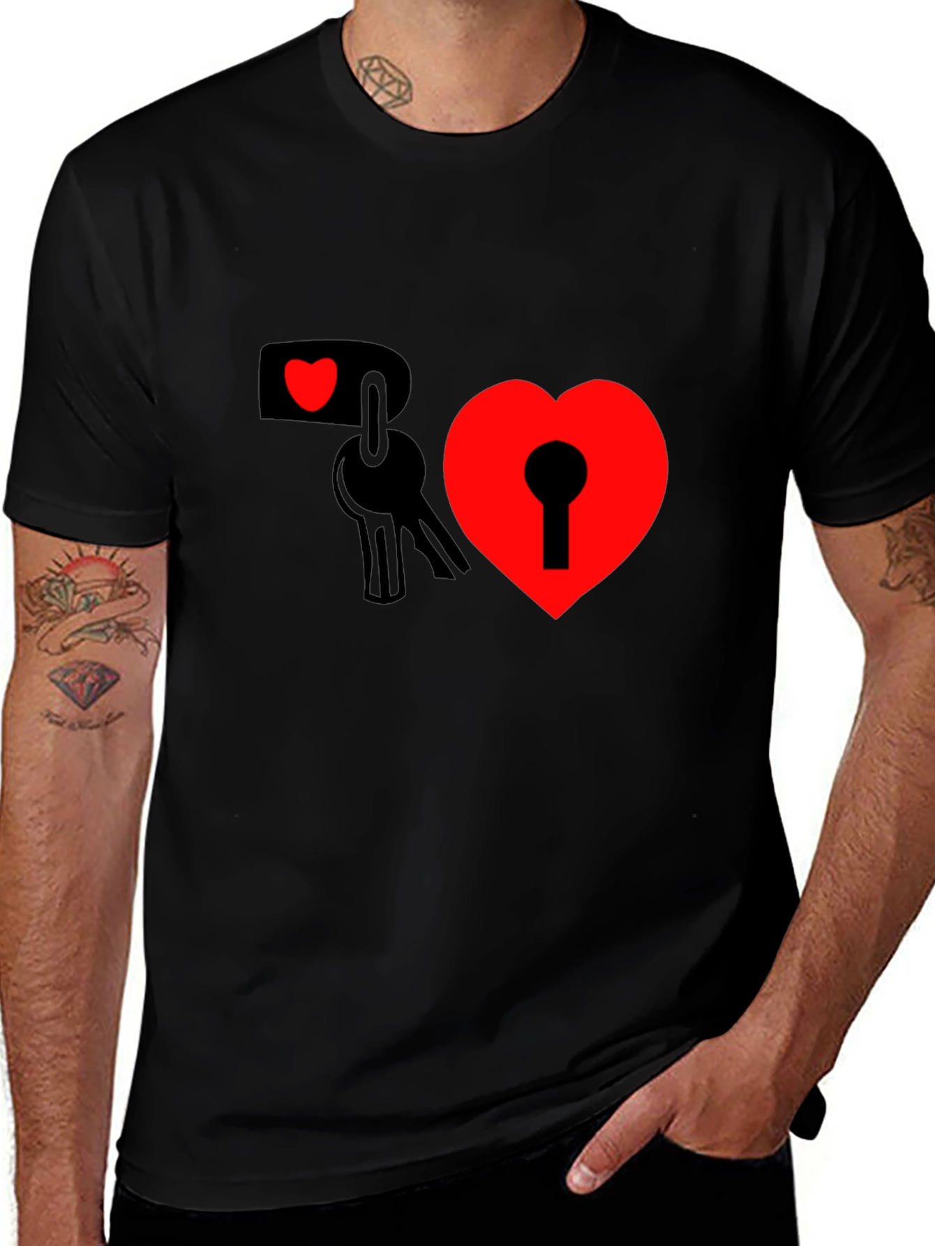 Heart Lock & Key Graphic Tee - Black