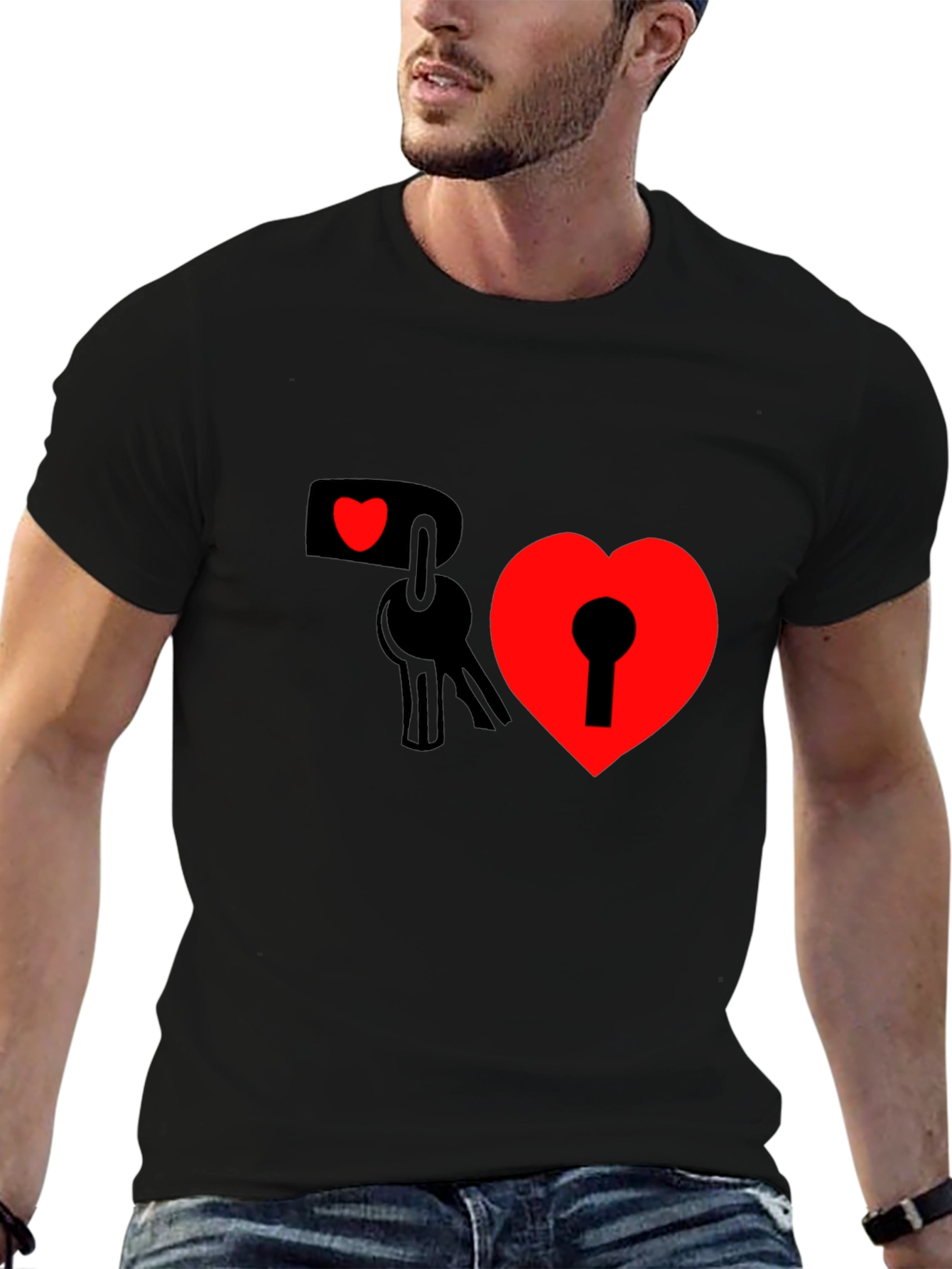 Heart Lock & Key Graphic Tee - Black