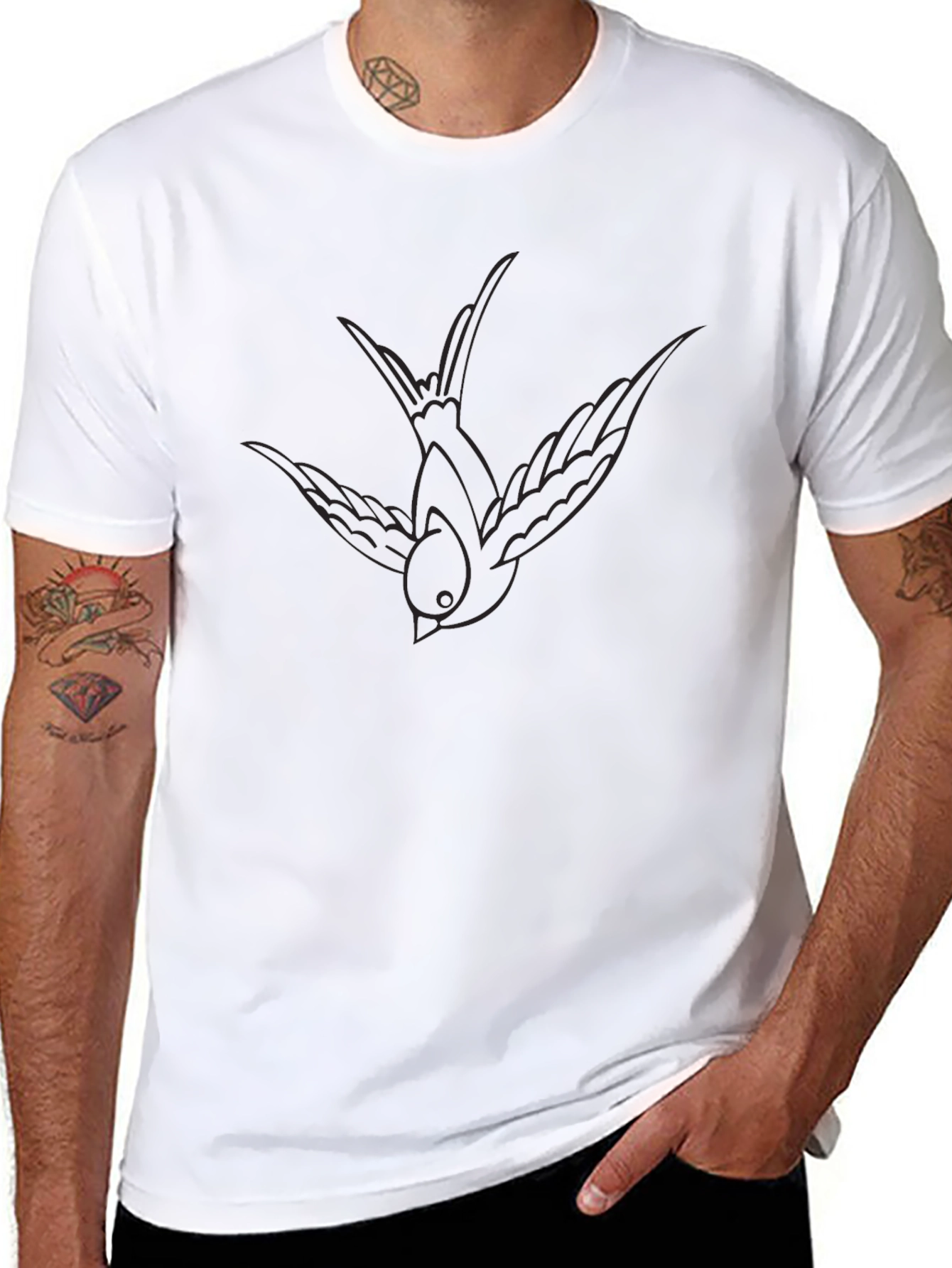 Mens Black T-Shirt with Subtle Bird Outline Design