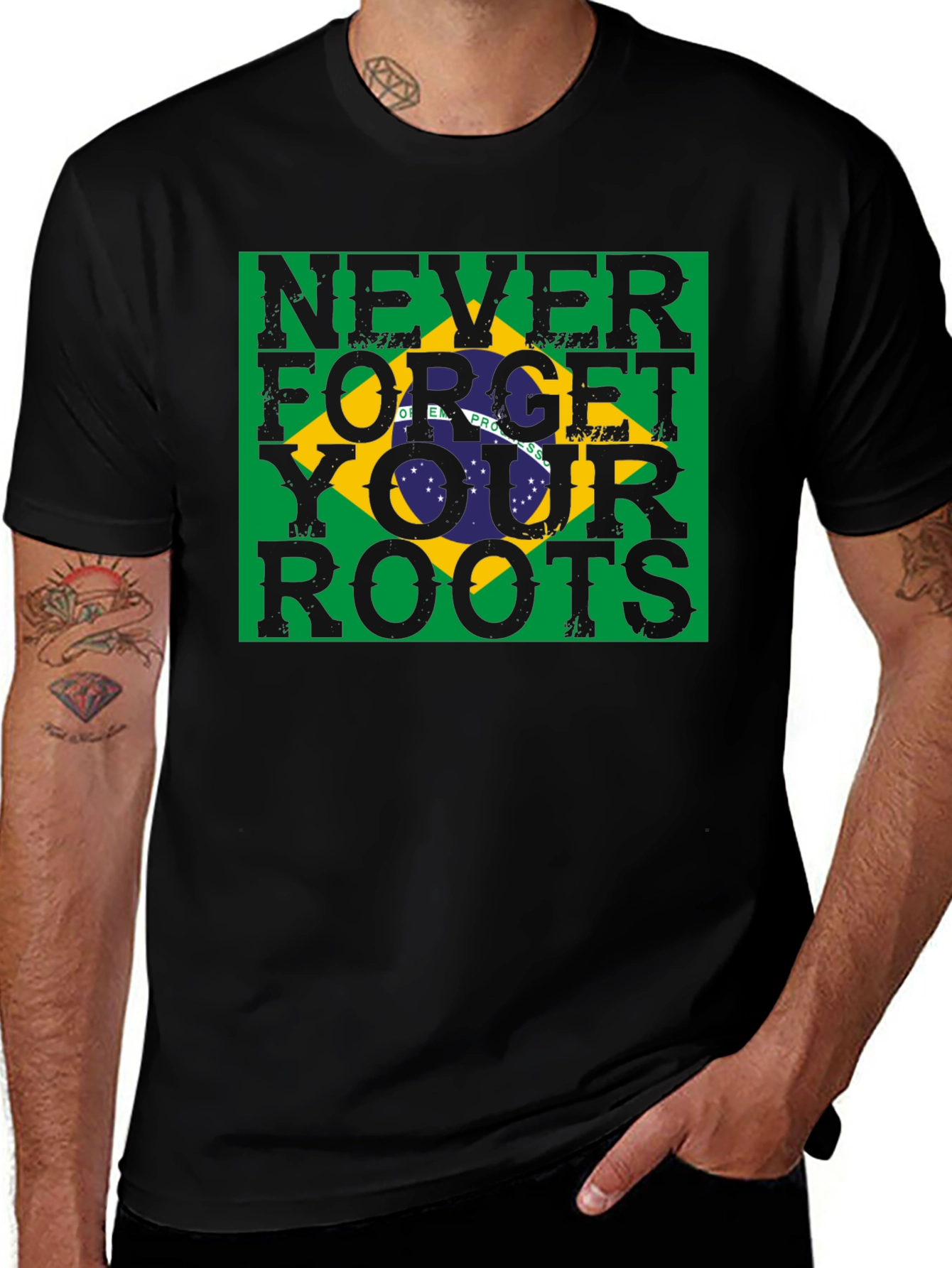 Never Forget Your Roots Brazil Flag T-Shirt