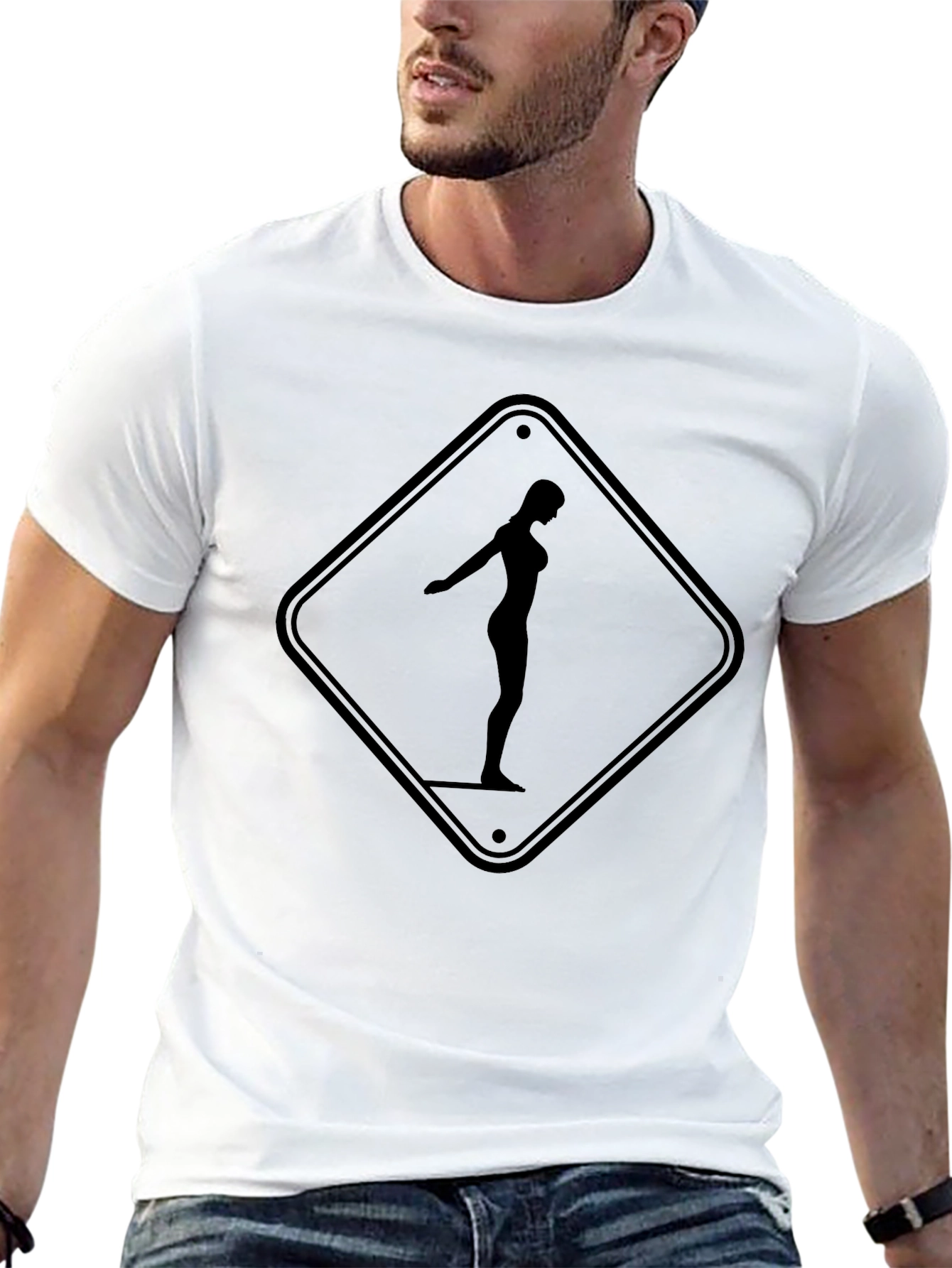 Caution Woman Diving Graphic Black T-Shirt