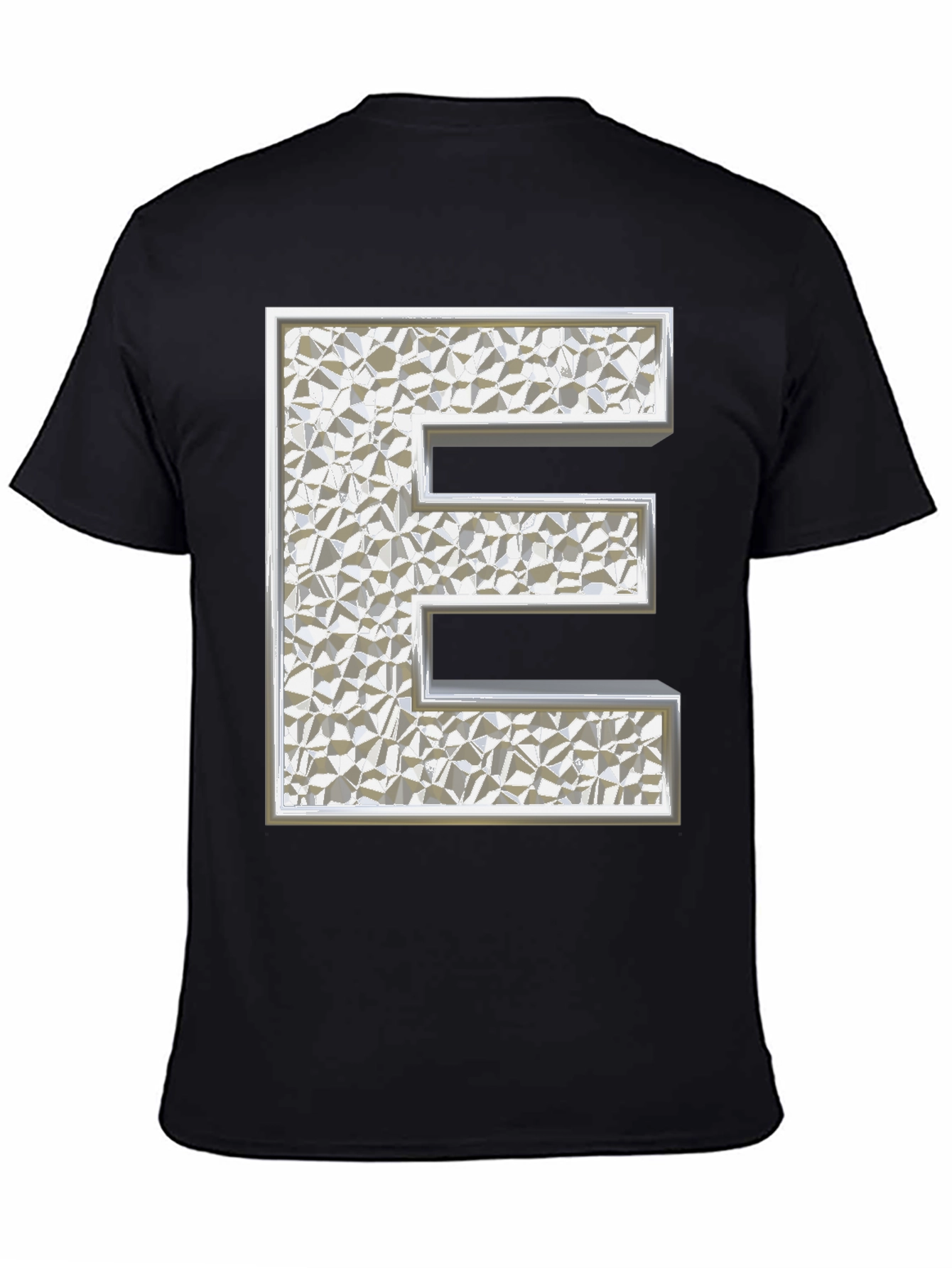 Textured Silver Letter E Black T-Shirt