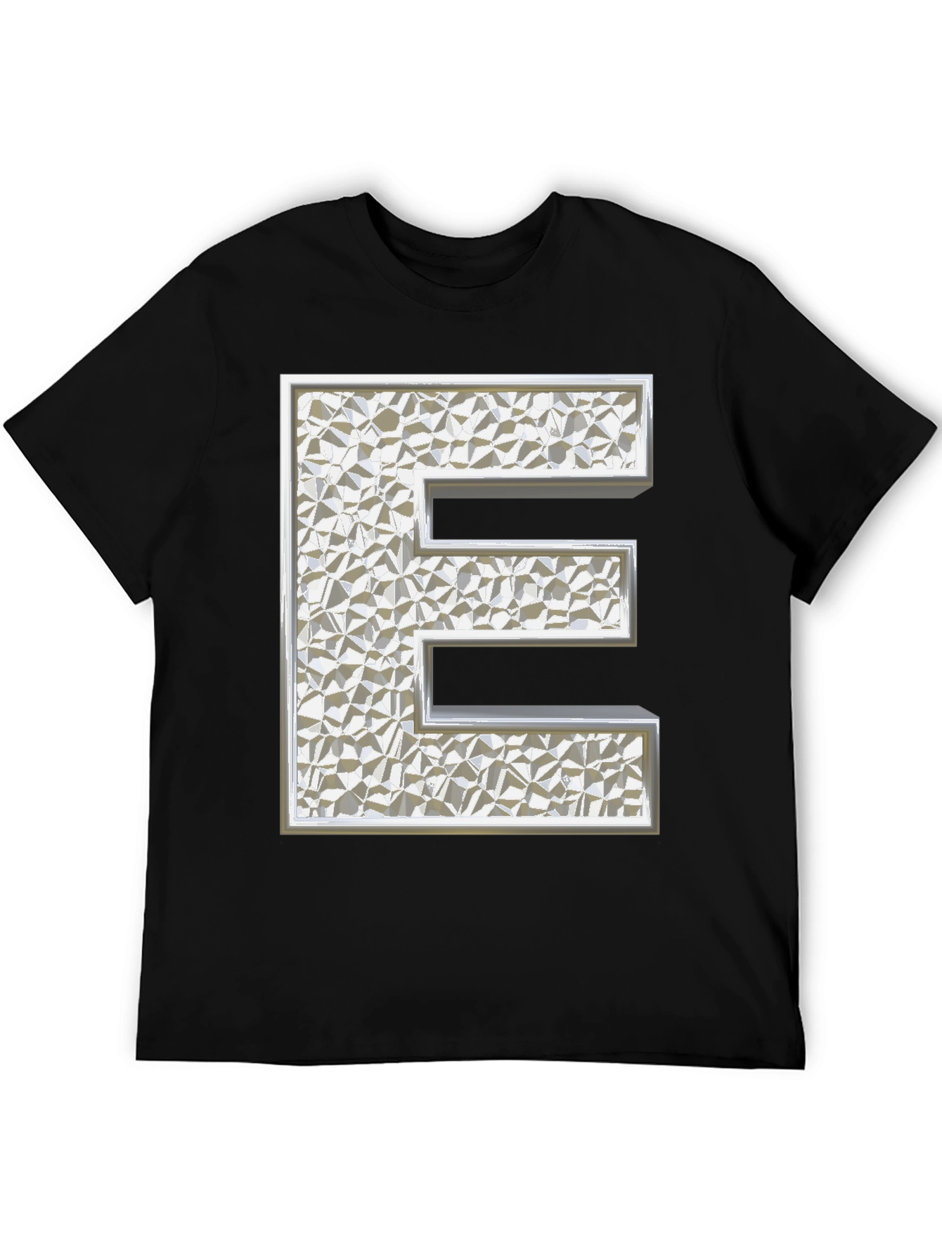 Textured Silver Letter E Black T-Shirt