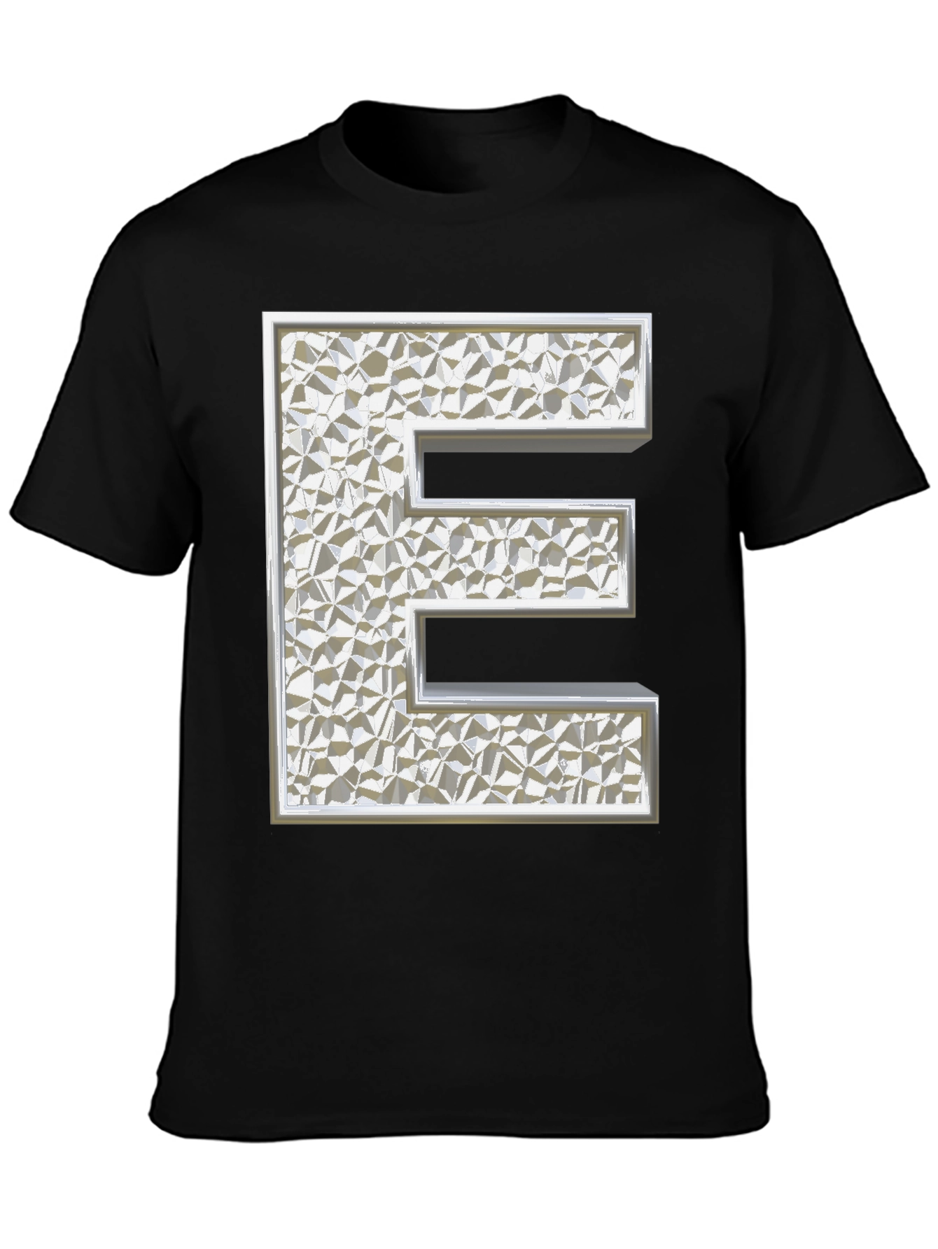 Textured Silver Letter E Black T-Shirt