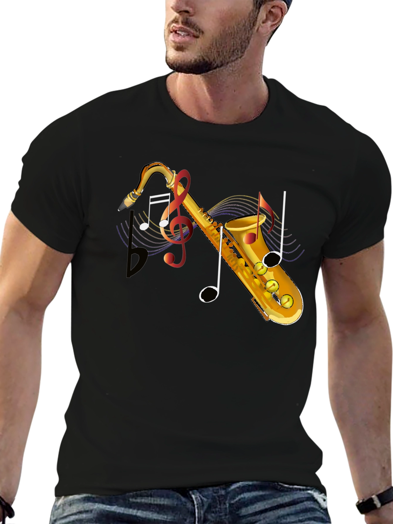 Saxophone Music Note Graphic T-Shirt - Stylish Musical Tee