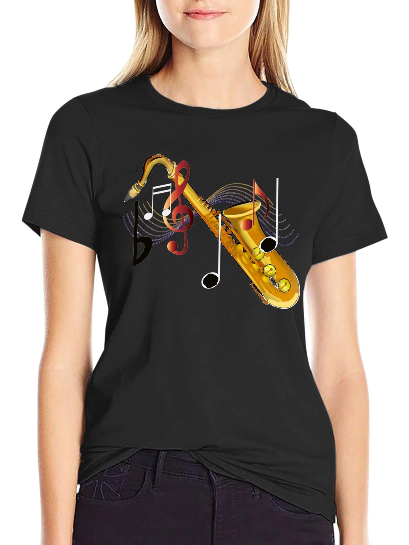 Saxophone Music Note Graphic T-Shirt - Stylish Musical Tee