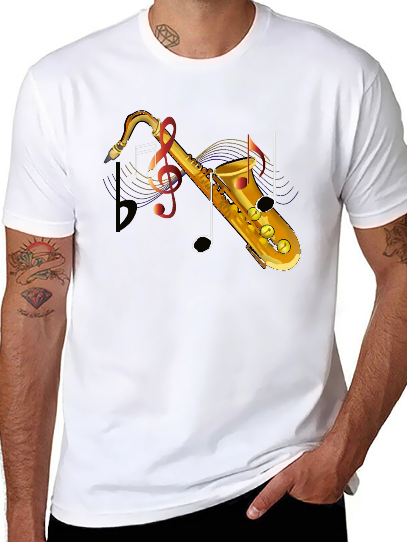 Saxophone Music Note Graphic T-Shirt - Stylish Musical Tee