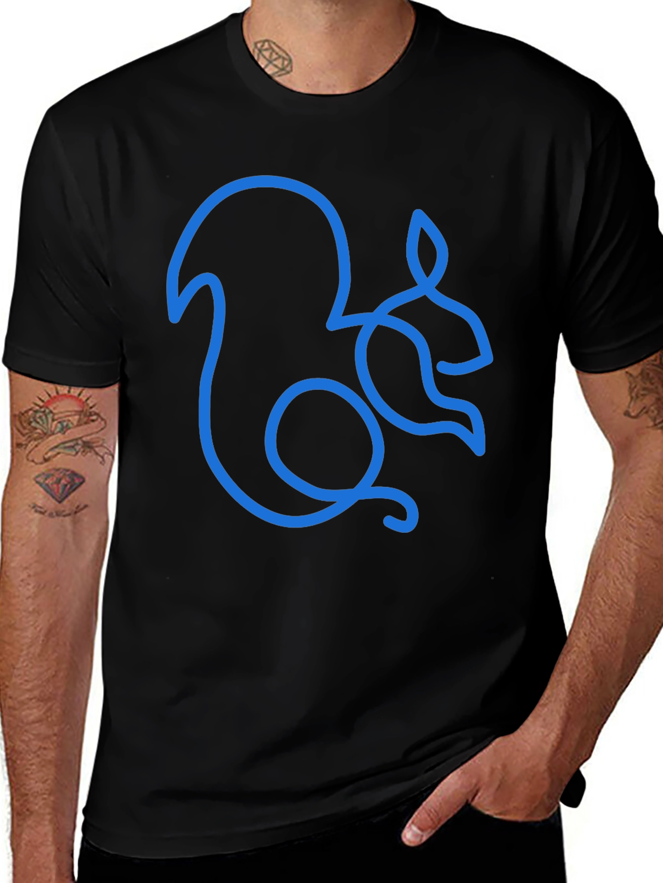 Squirrel Outline Graphic Tee - Mens Black T-Shirt