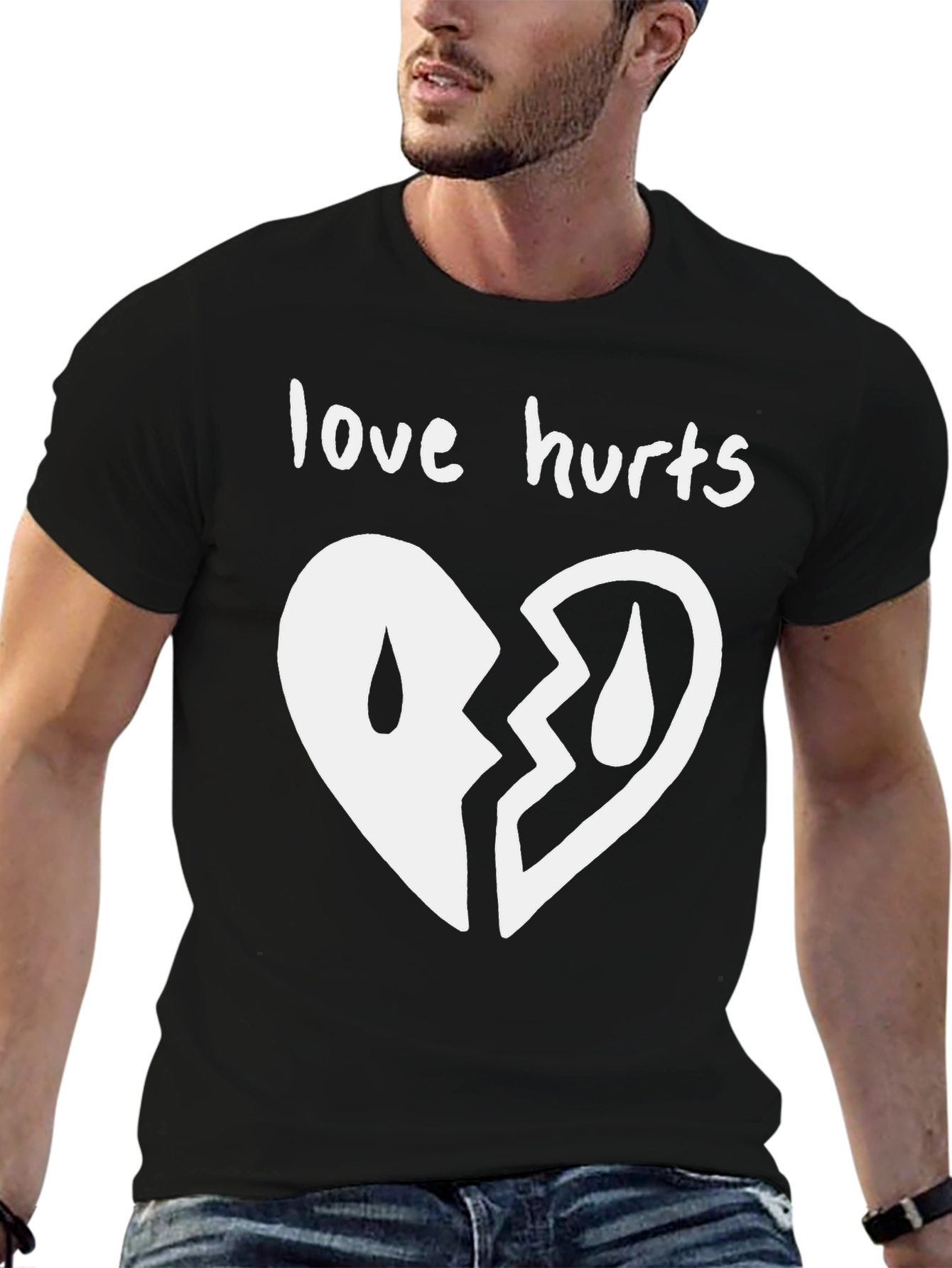 Love Hurts Broken Heart Graphic Tee - Black