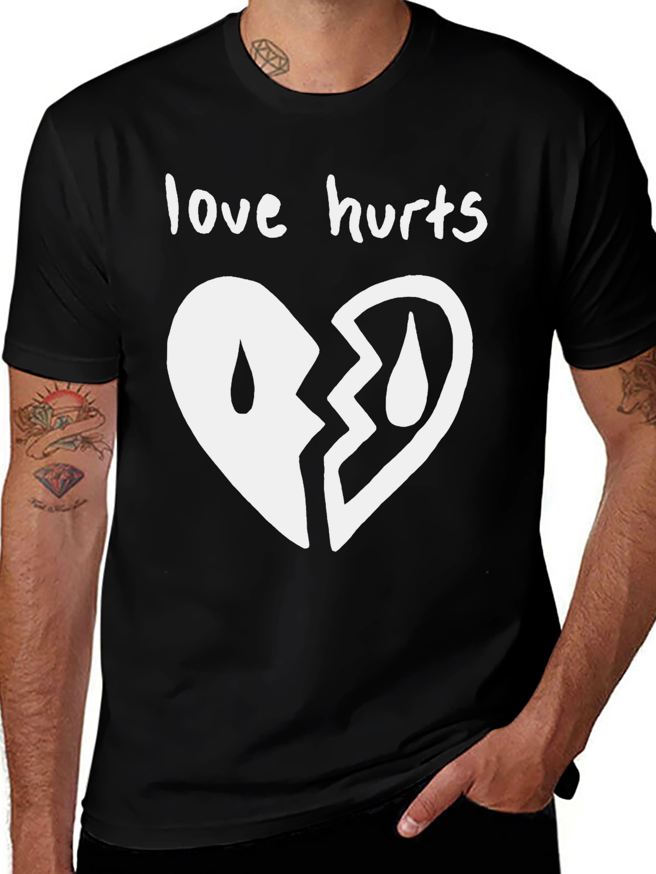 Love Hurts Broken Heart Graphic Tee - Black