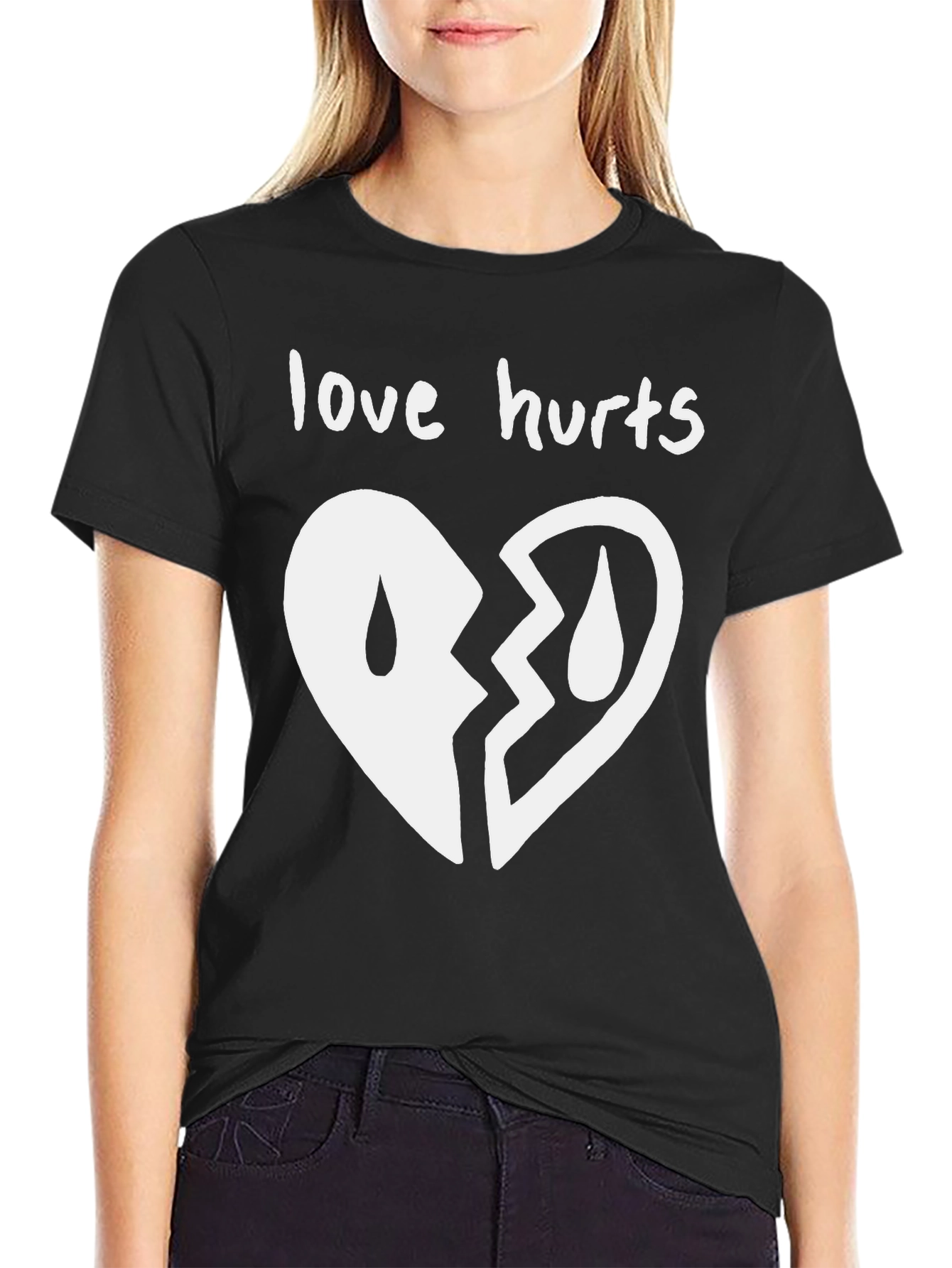 Love Hurts Broken Heart Graphic Tee - Black