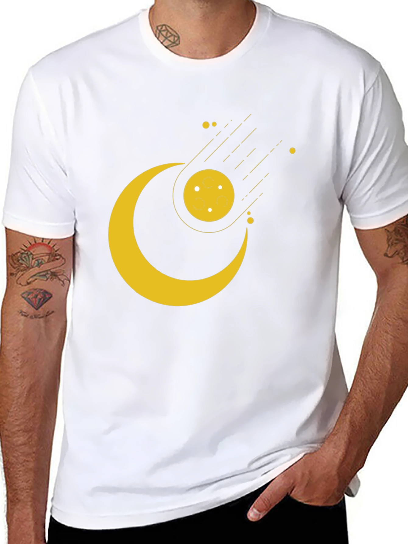 Cosmic Crescent Moon Black T-Shirt