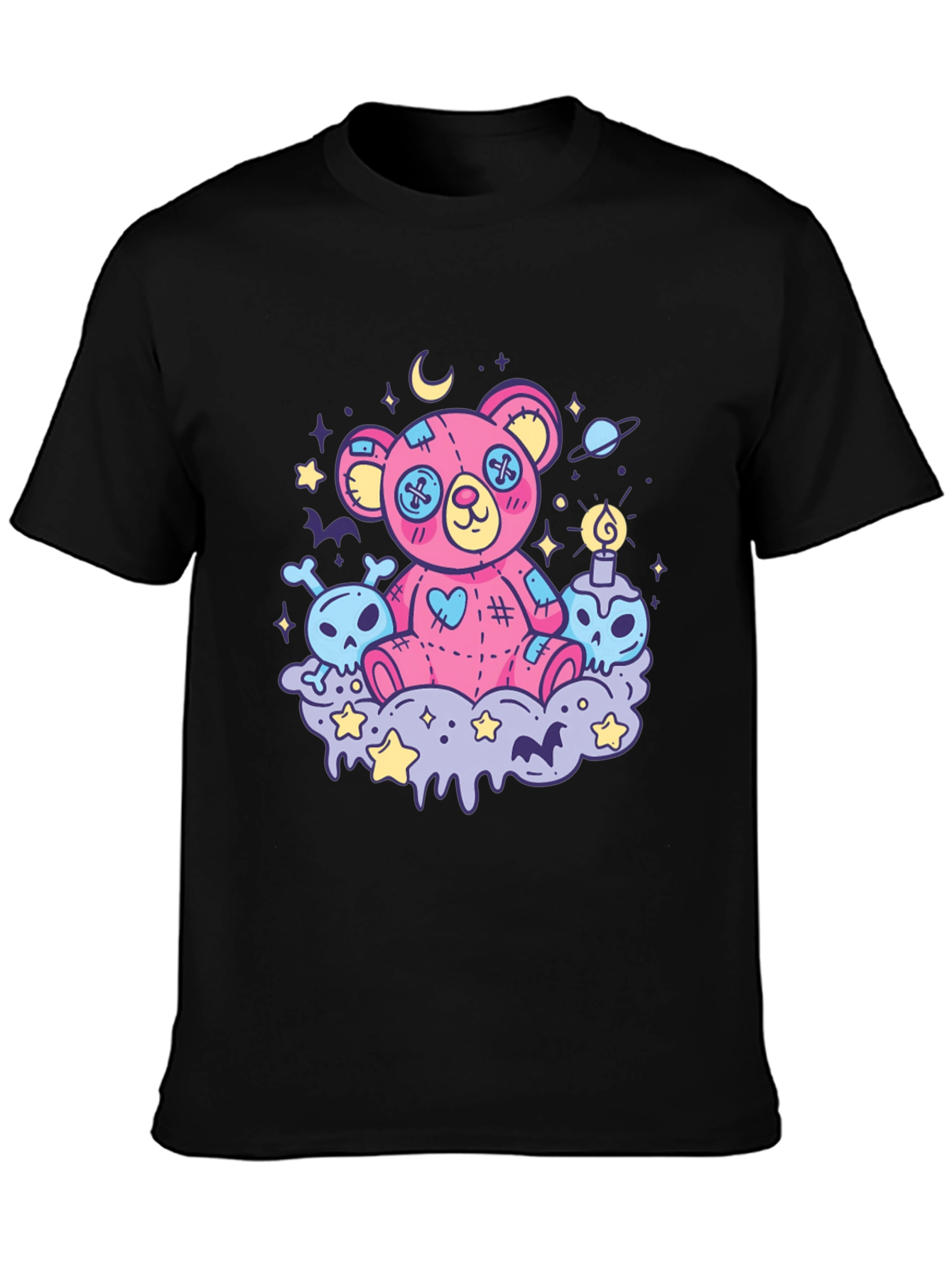 Creepy Cute Teddy Bear Graphic Black T-Shirt