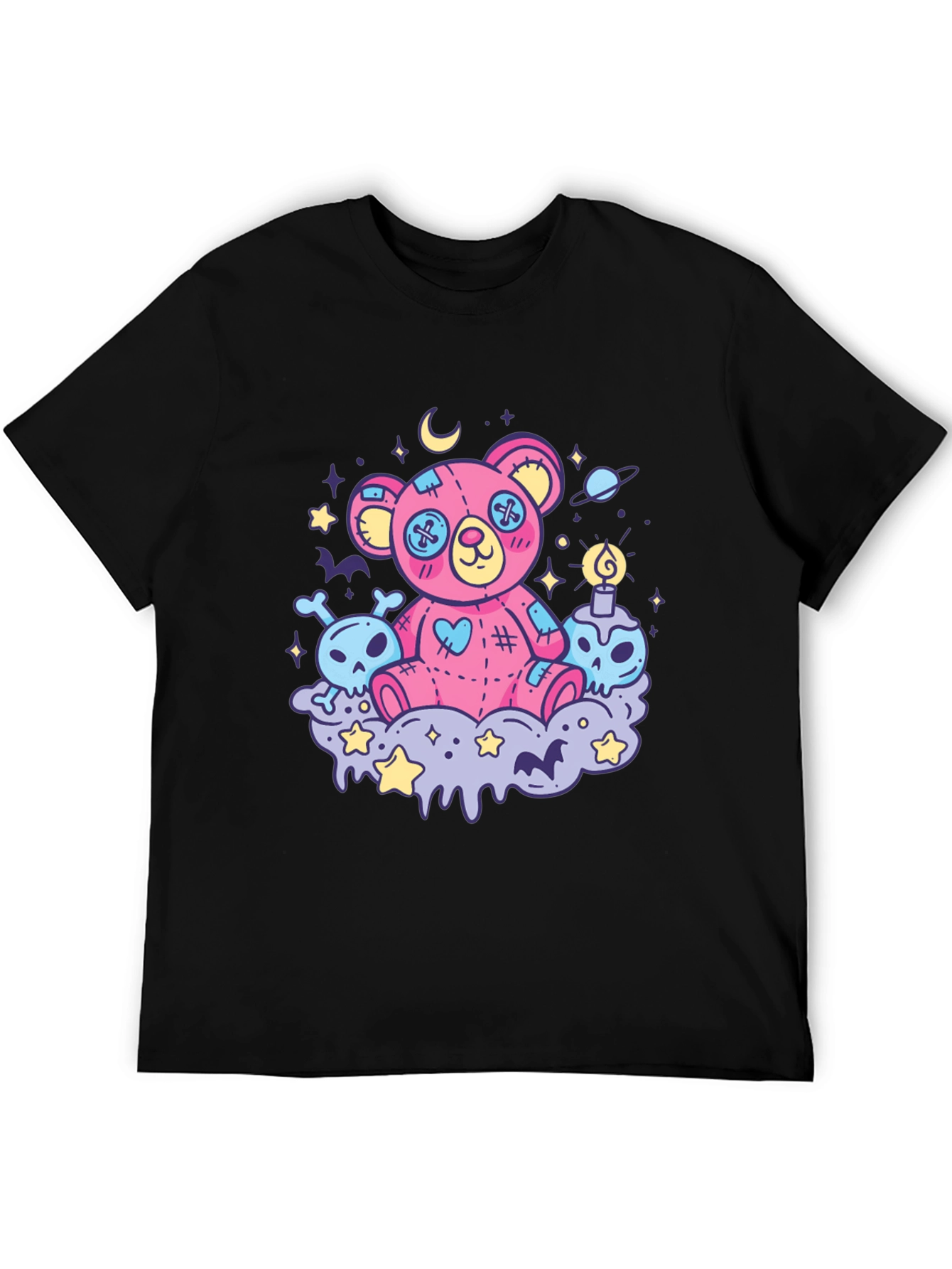 Creepy Cute Teddy Bear Graphic Black T-Shirt