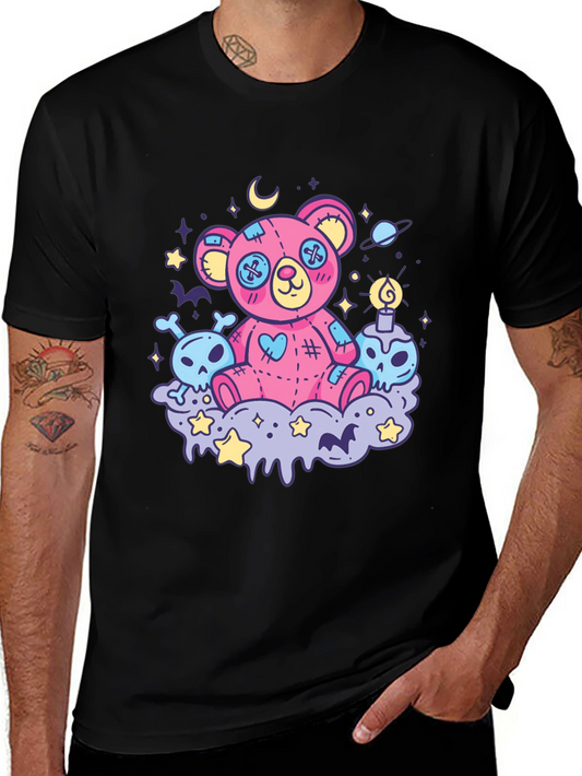 Creepy Cute Teddy Bear Graphic Black T-Shirt