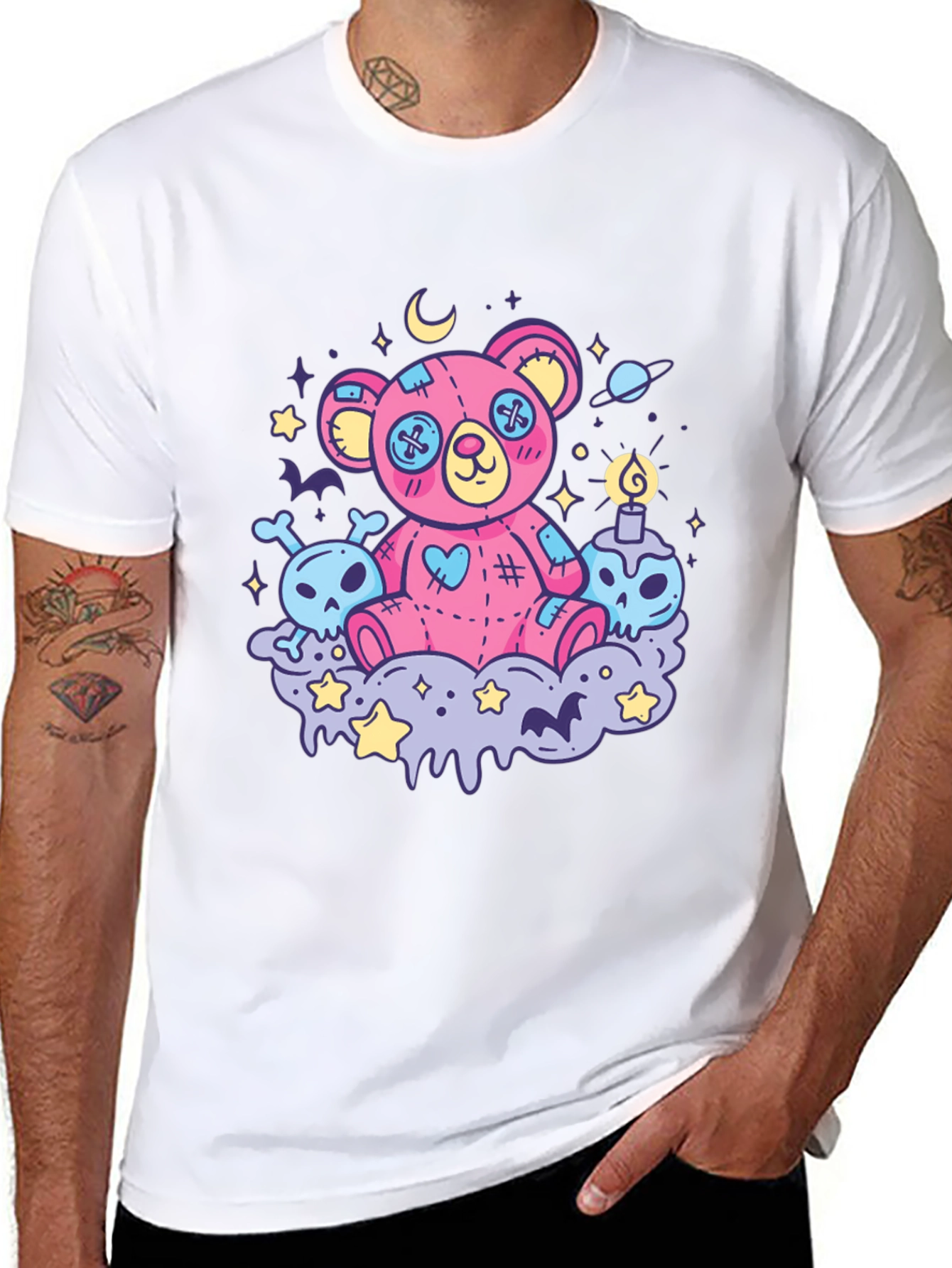 Creepy Cute Teddy Bear Graphic Black T-Shirt