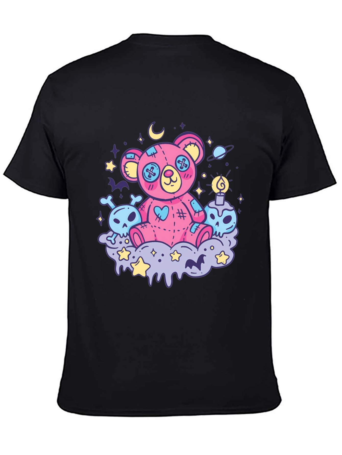 Creepy Cute Teddy Bear Graphic Black T-Shirt