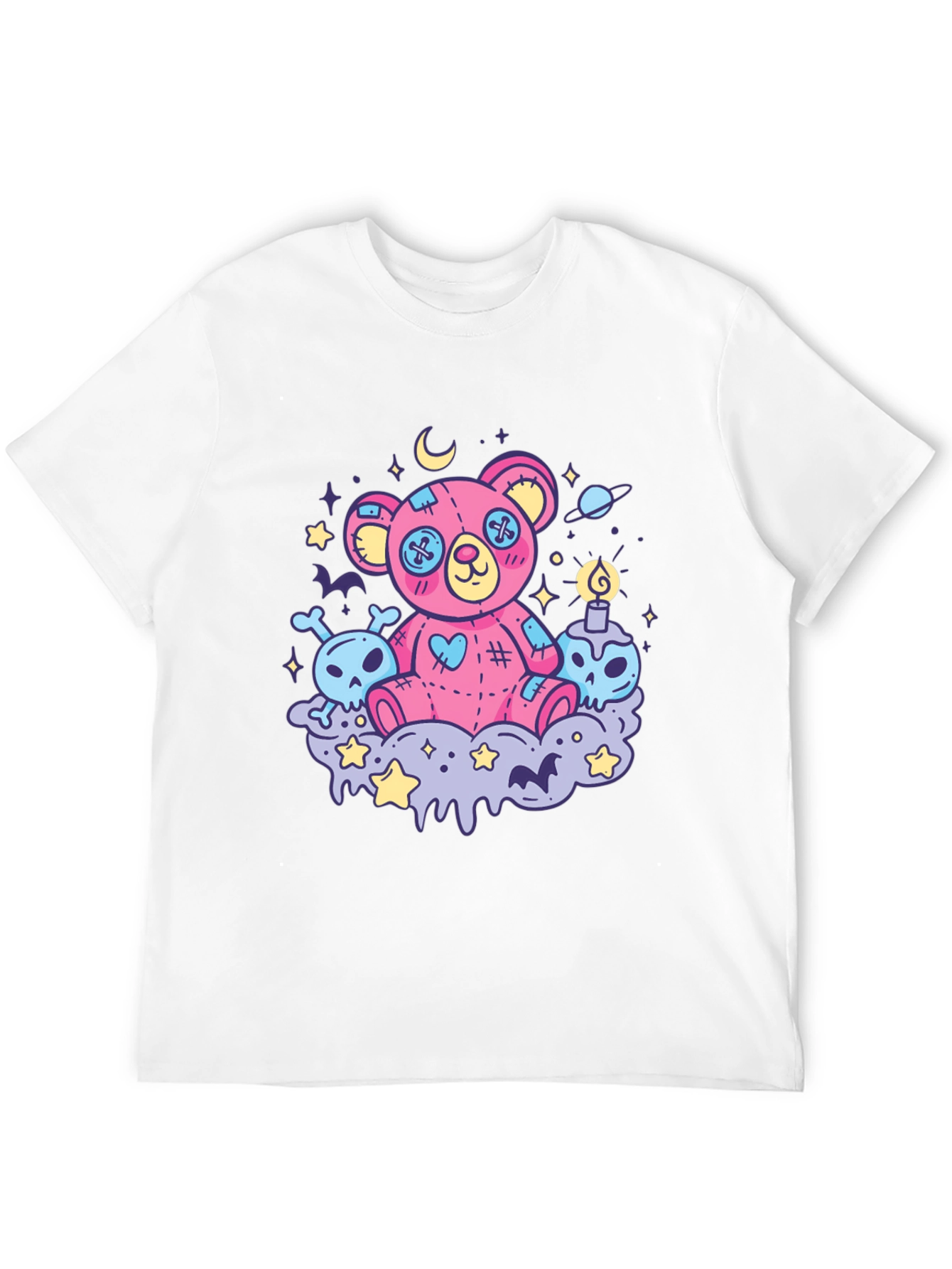 Creepy Cute Teddy Bear Graphic Black T-Shirt