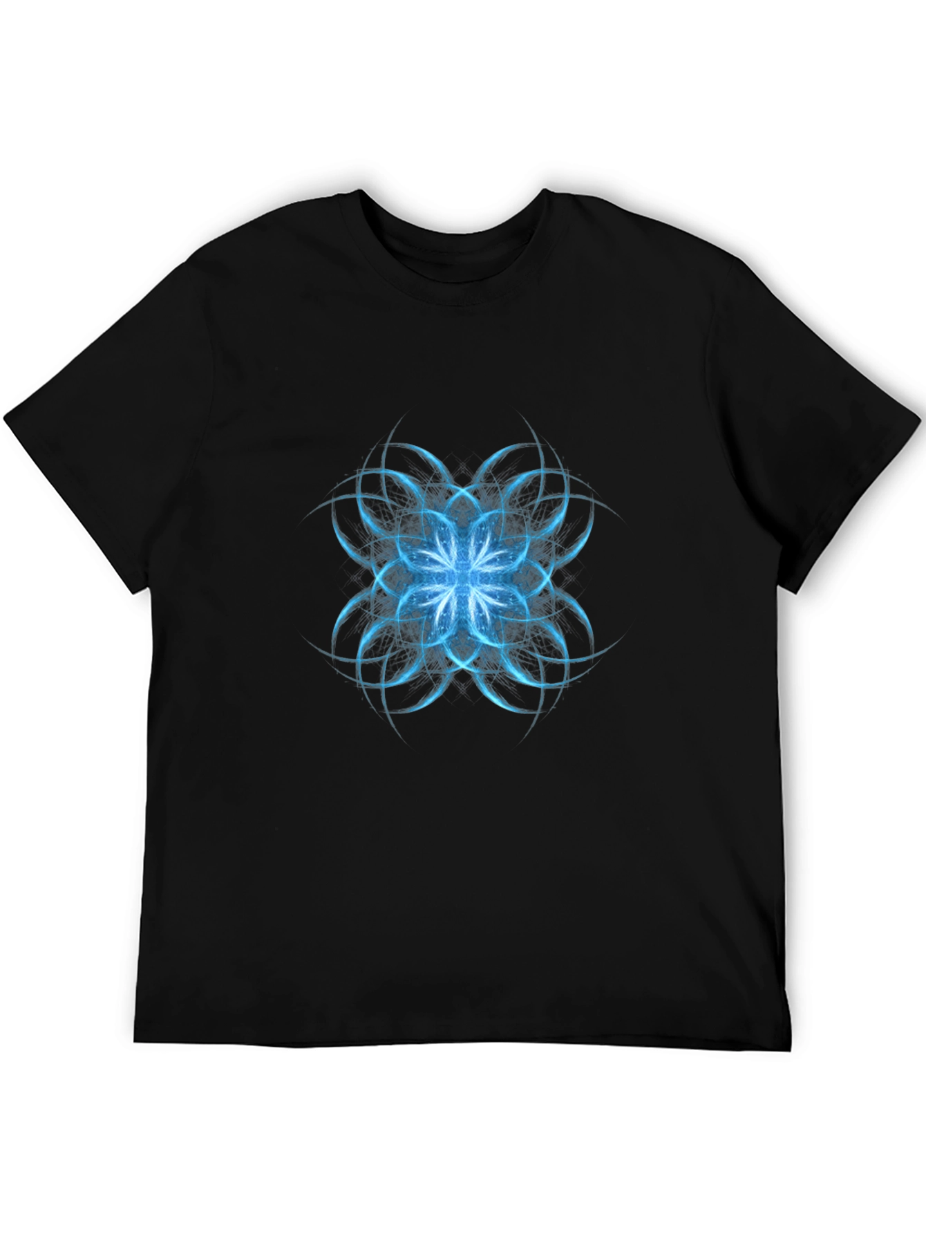 Abstract Blue Floral Graphic Black T-Shirt