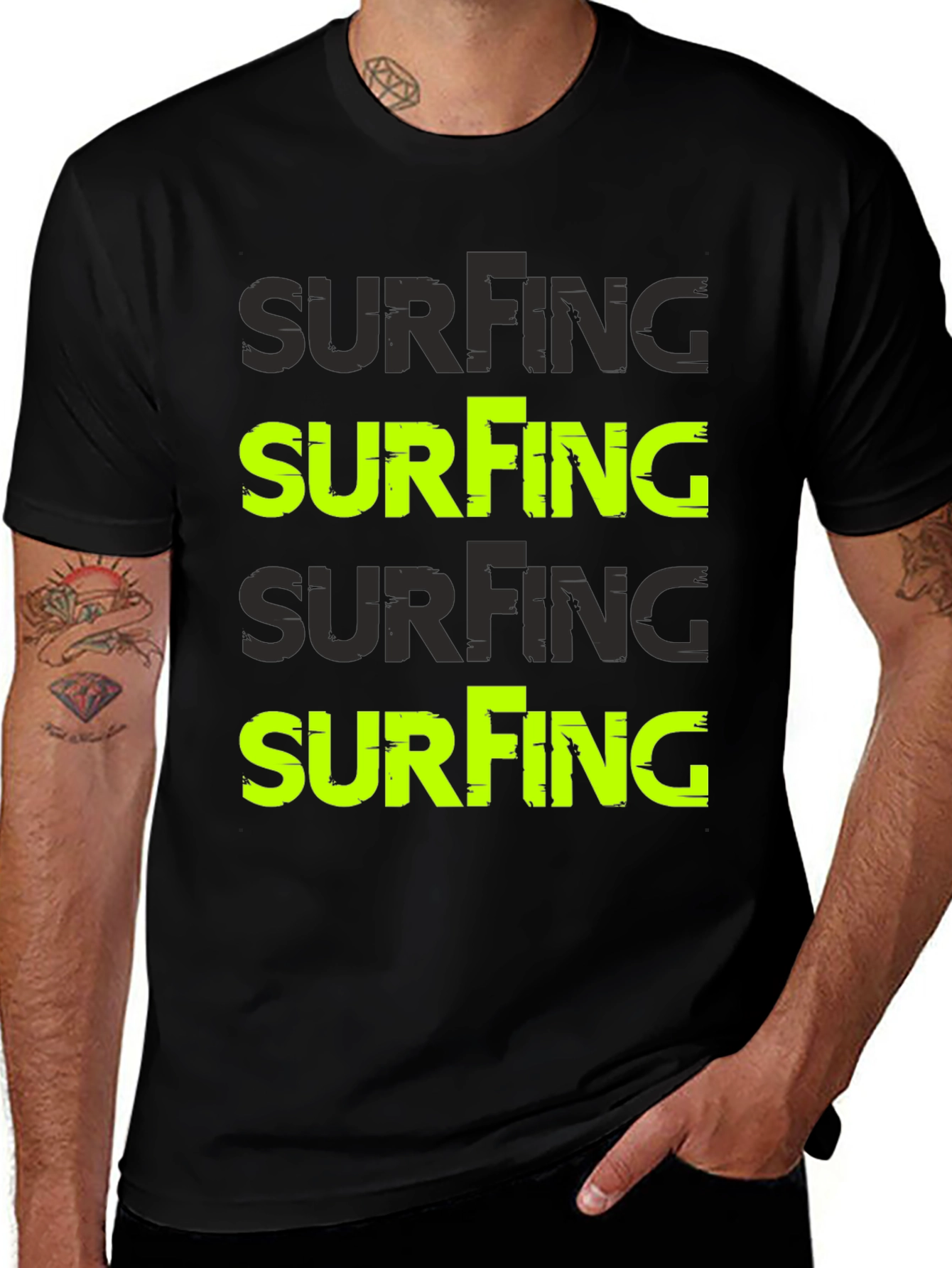 Surfing Graphic Print Black T-Shirt for Men