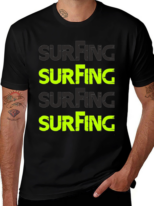 Surfing Graphic Print Black T-Shirt for Men