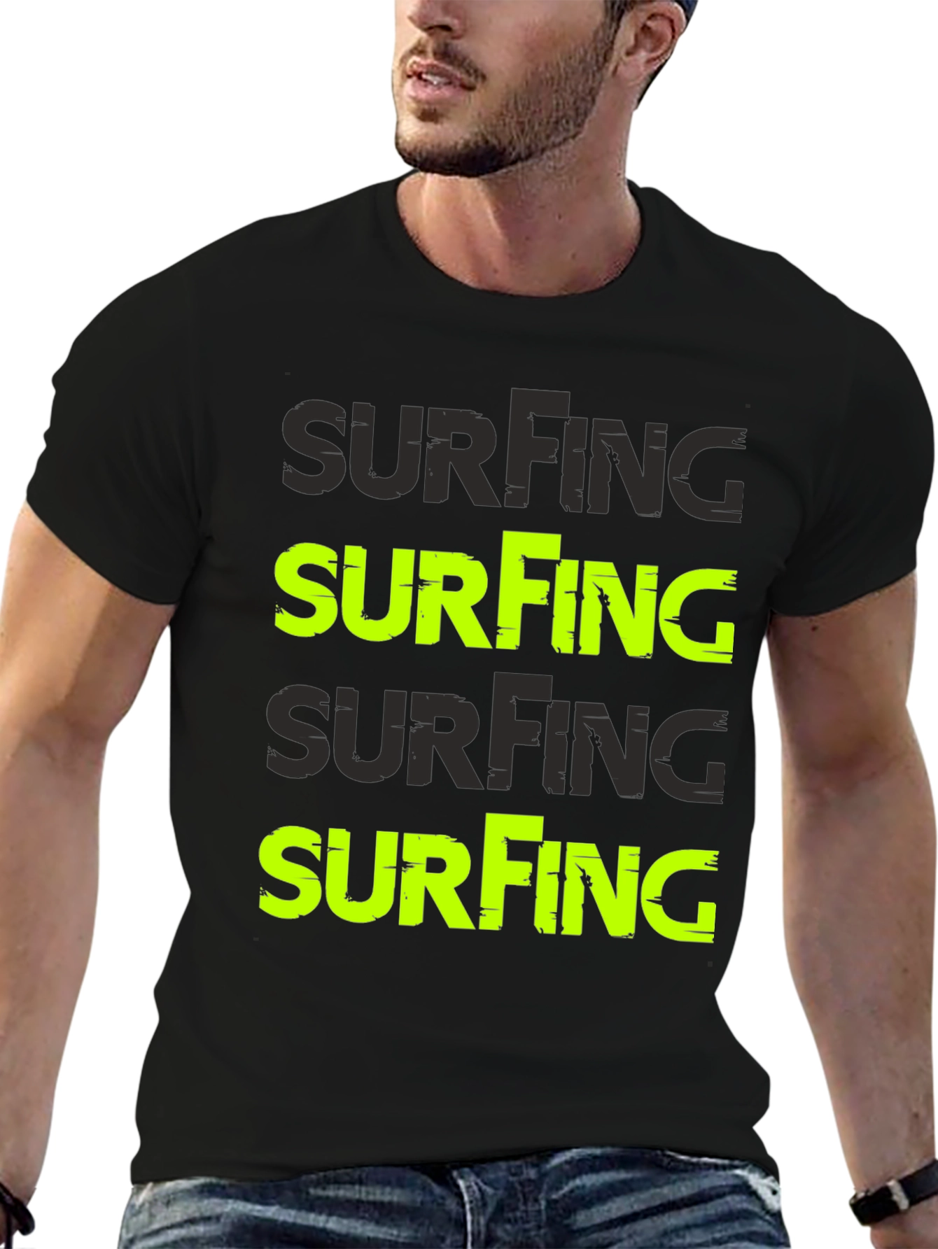 Surfing Graphic Print Black T-Shirt for Men