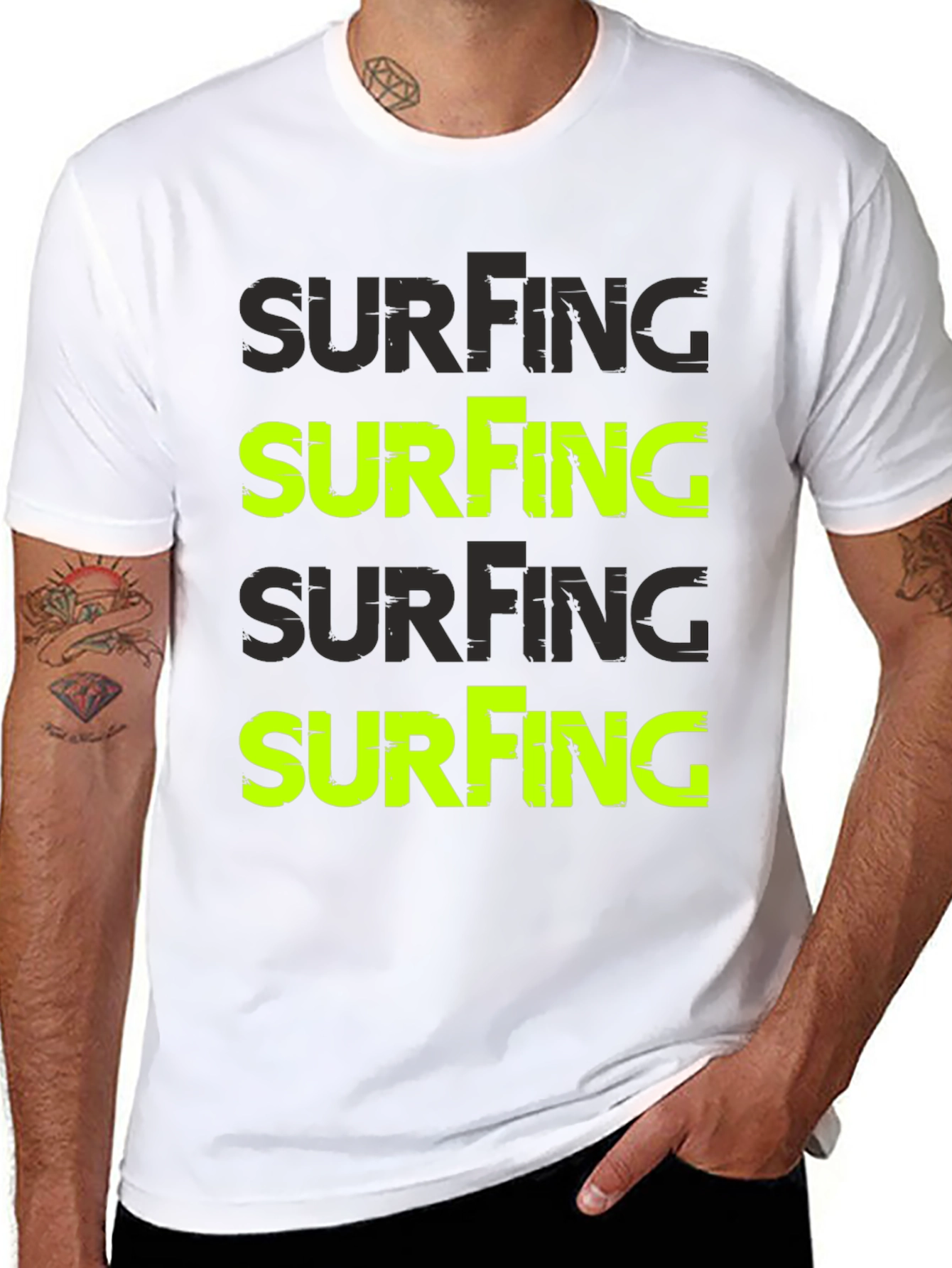 Surfing Graphic Print Black T-Shirt for Men