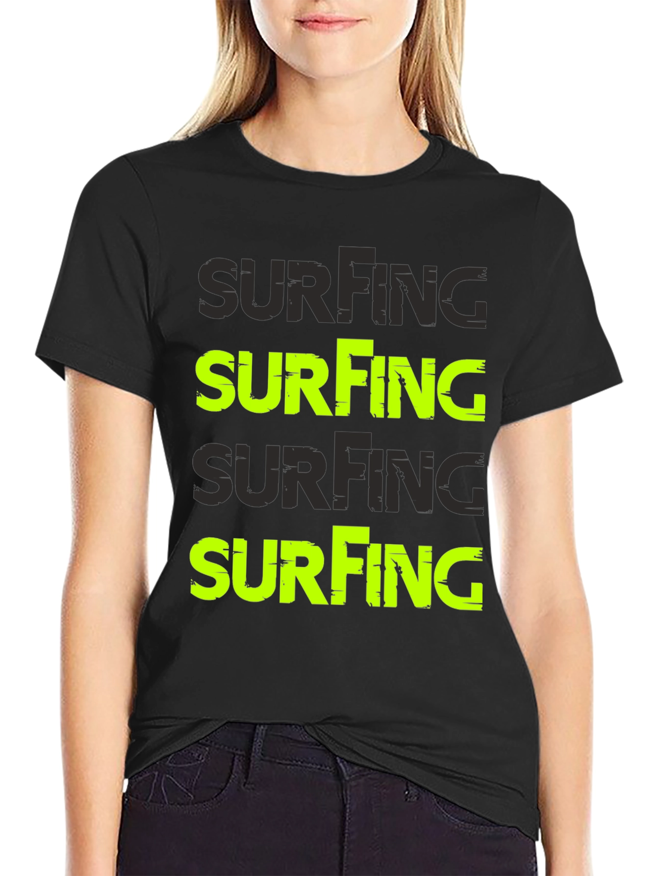 Surfing Graphic Print Black T-Shirt for Men