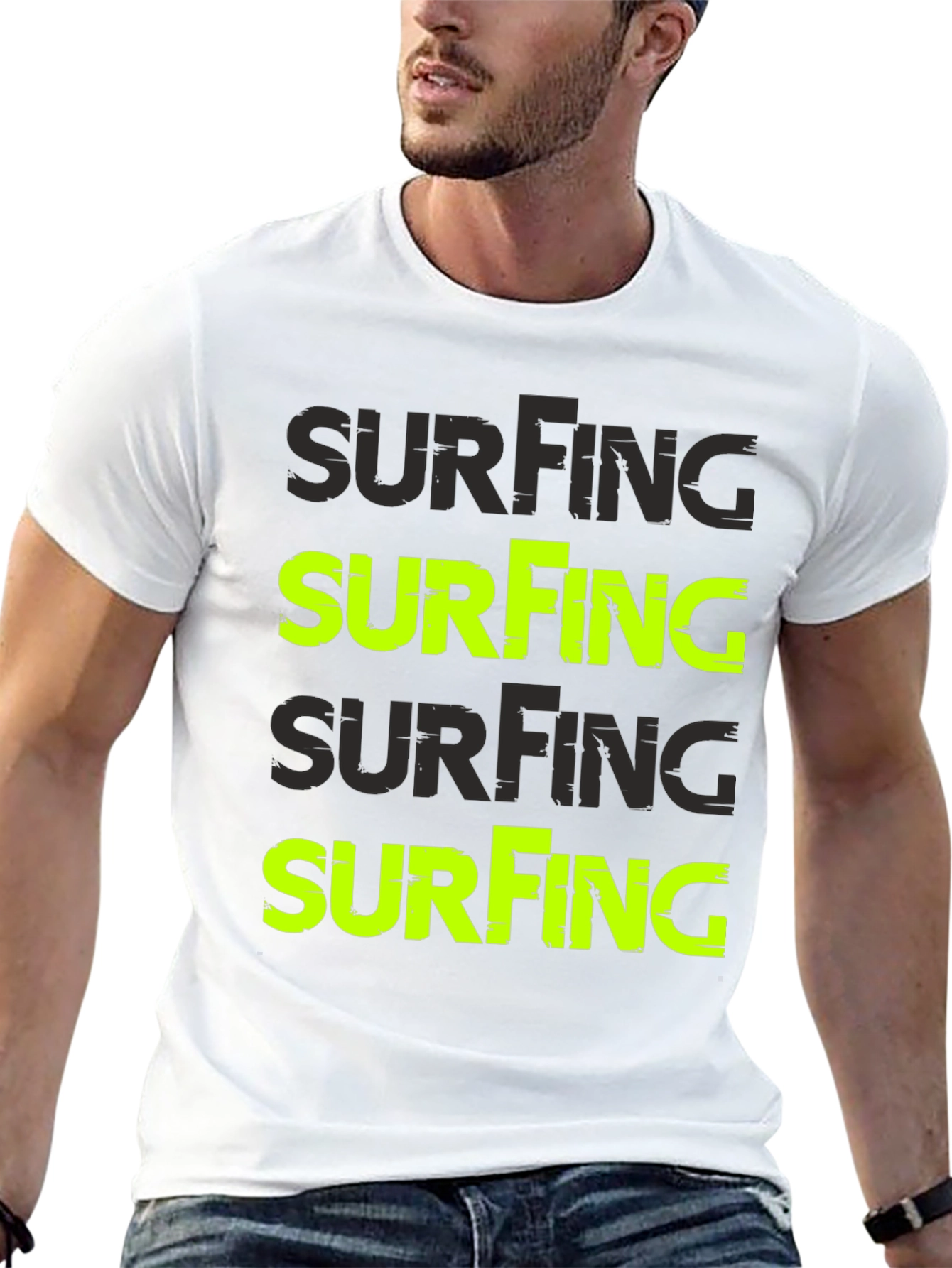 Surfing Graphic Print Black T-Shirt for Men